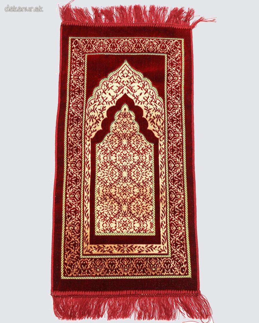 Hrubý detský modlitebný koberček s ornamentom červený