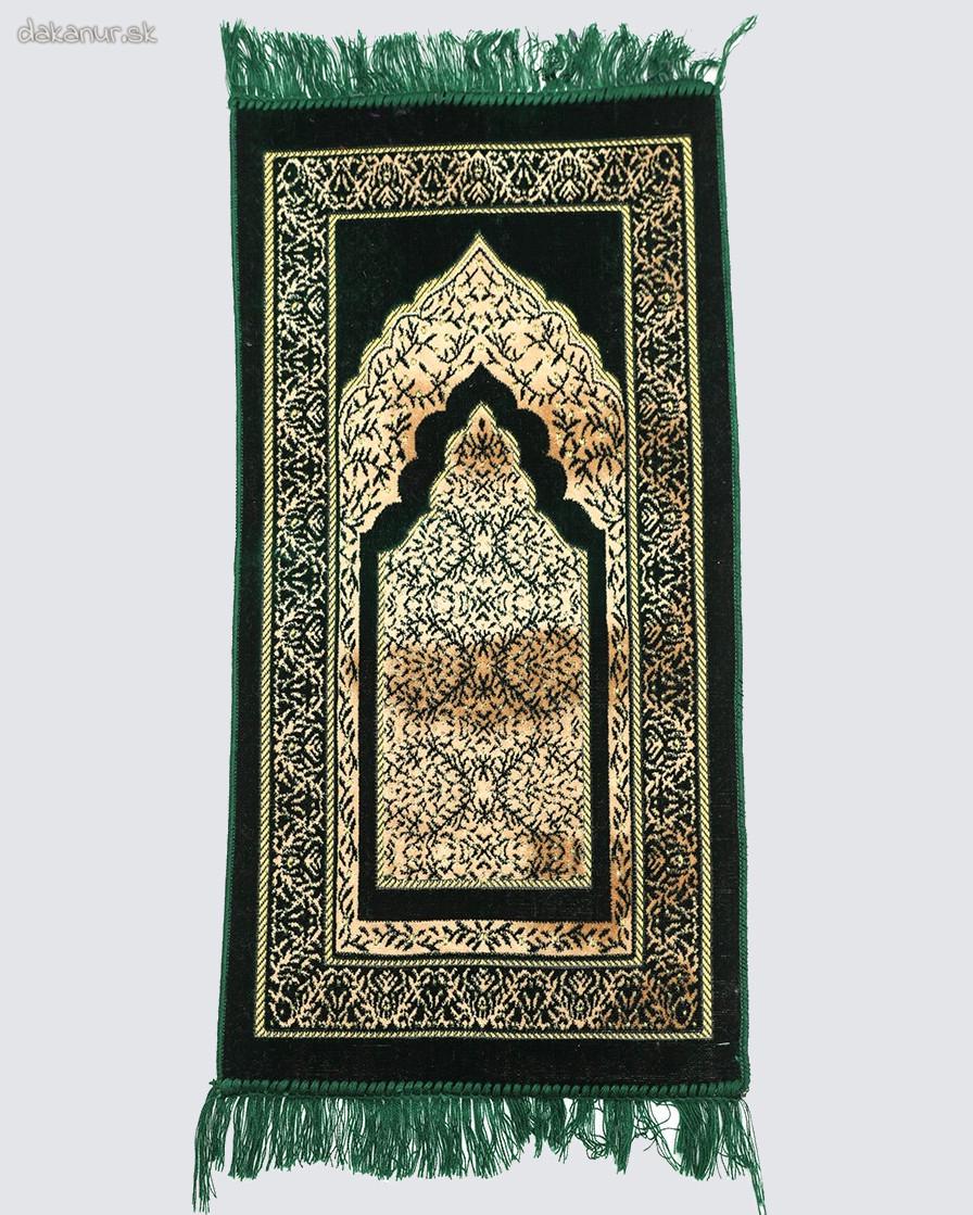 Hrubý detský modlitebný koberček s ornamentom zelený