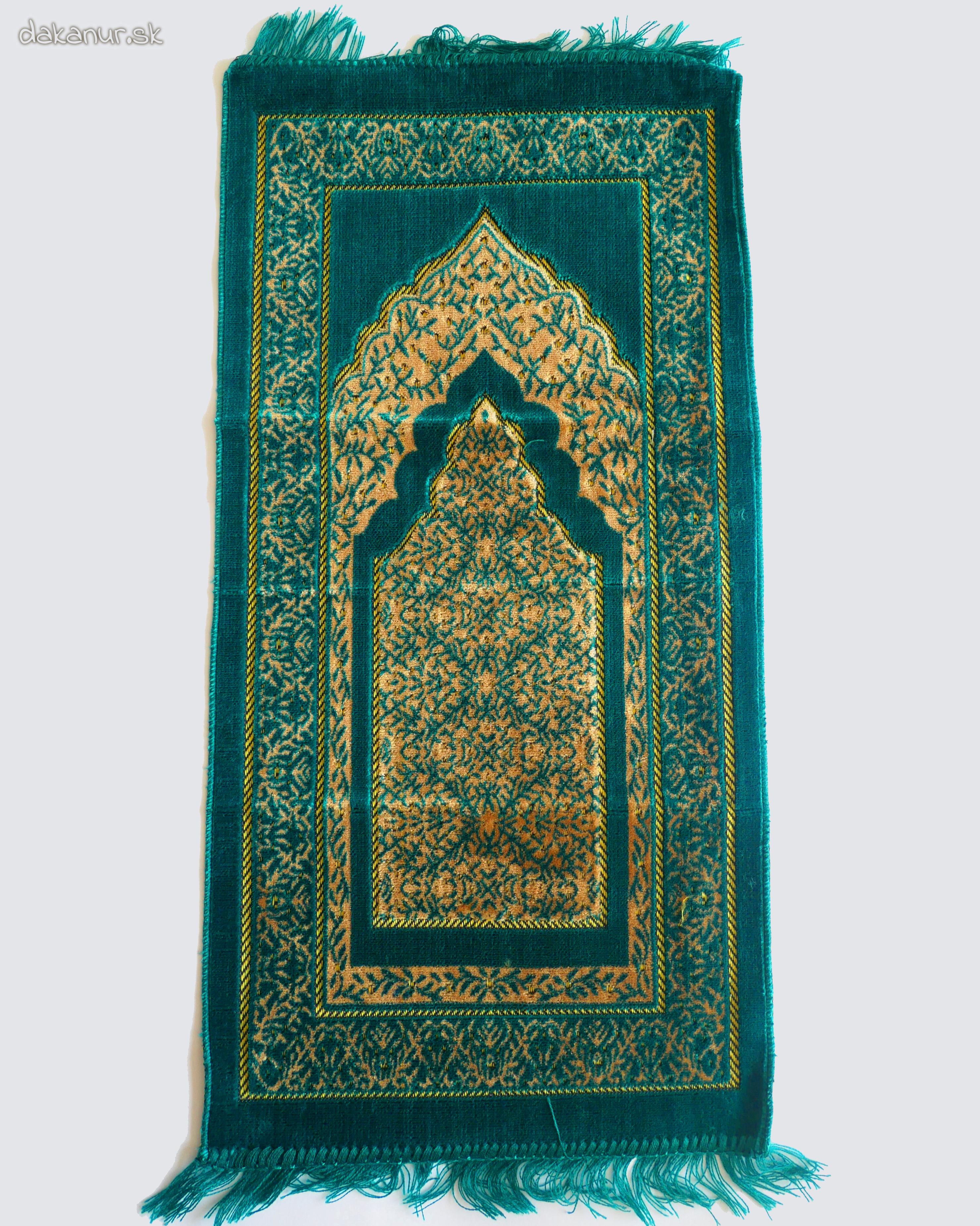 Hrubý detský modlitebný koberček s ornamentom tyrkysový