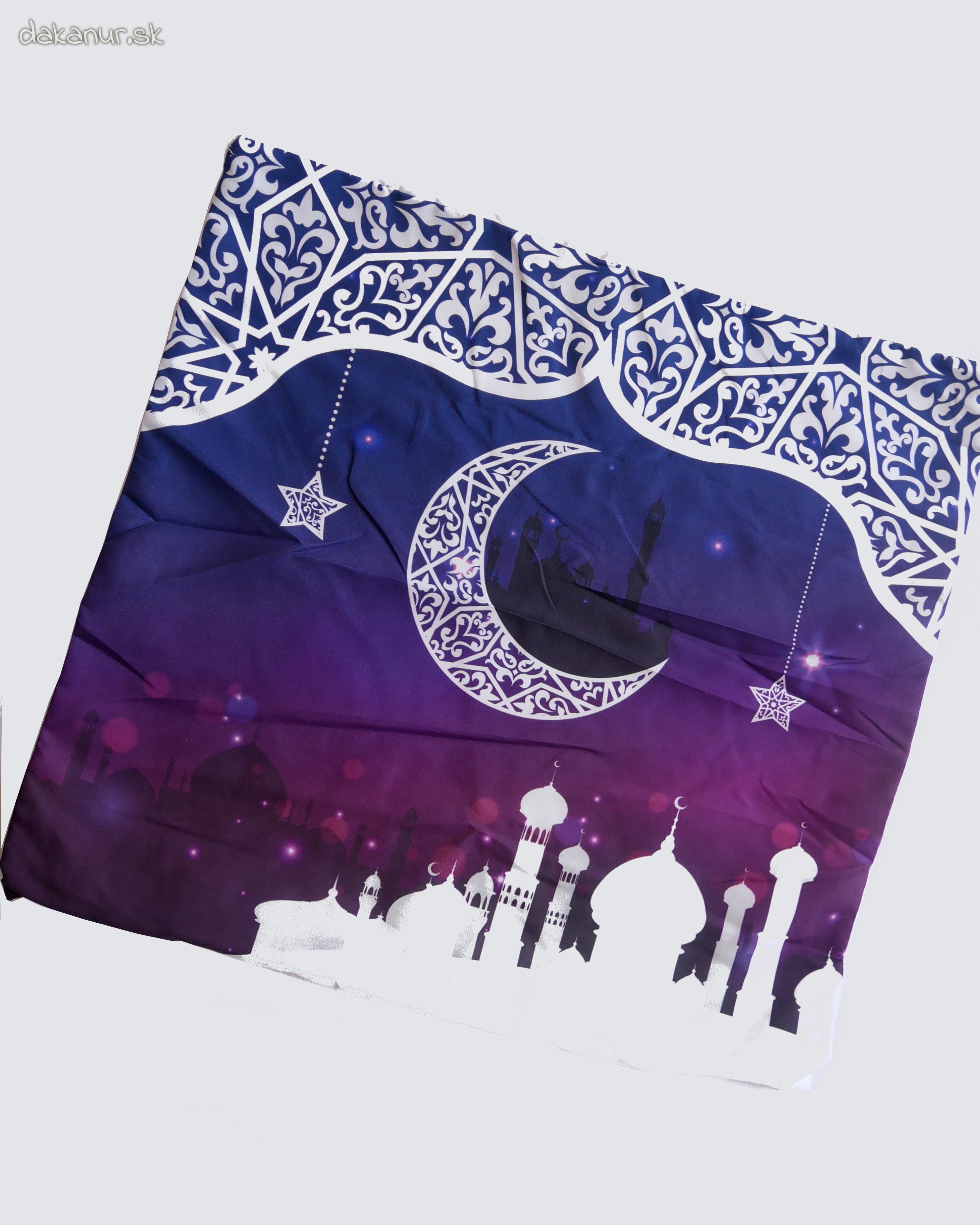 Obliečka na vankúš fialová - mesiac, ornament, mešita