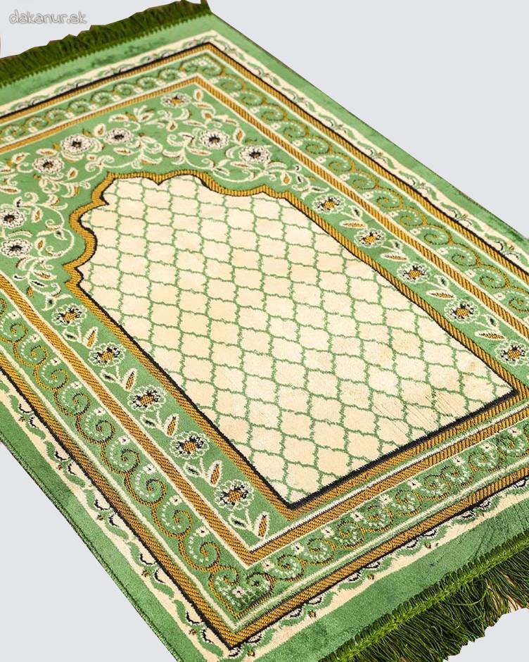 Stredne hrubý kvetovaný zelený modlitebný koberec
