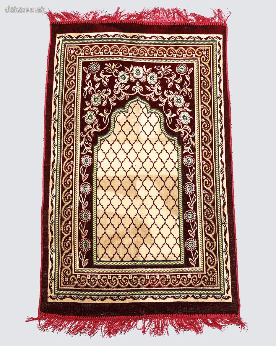 Hrubší kvetovaný červený modlitebný koberec