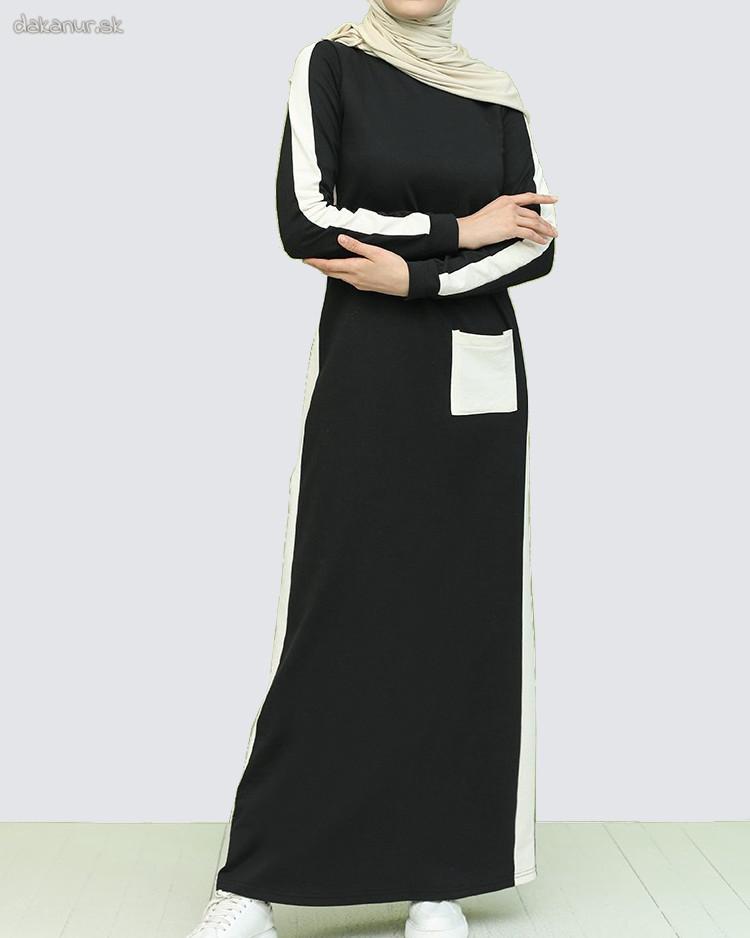 Teplákové dámske šaty s vreckom, čierne