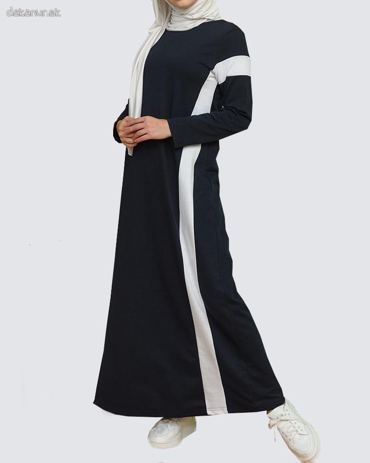 Pásikované tmavomodré teplákové športové šaty