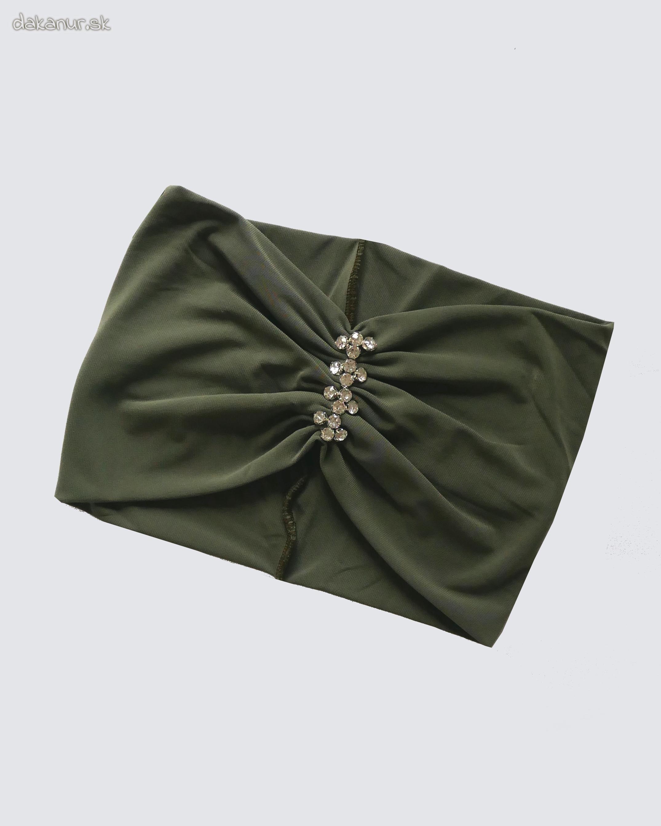 Ozdobná olivovozelená tenká čelenka pod hijáb