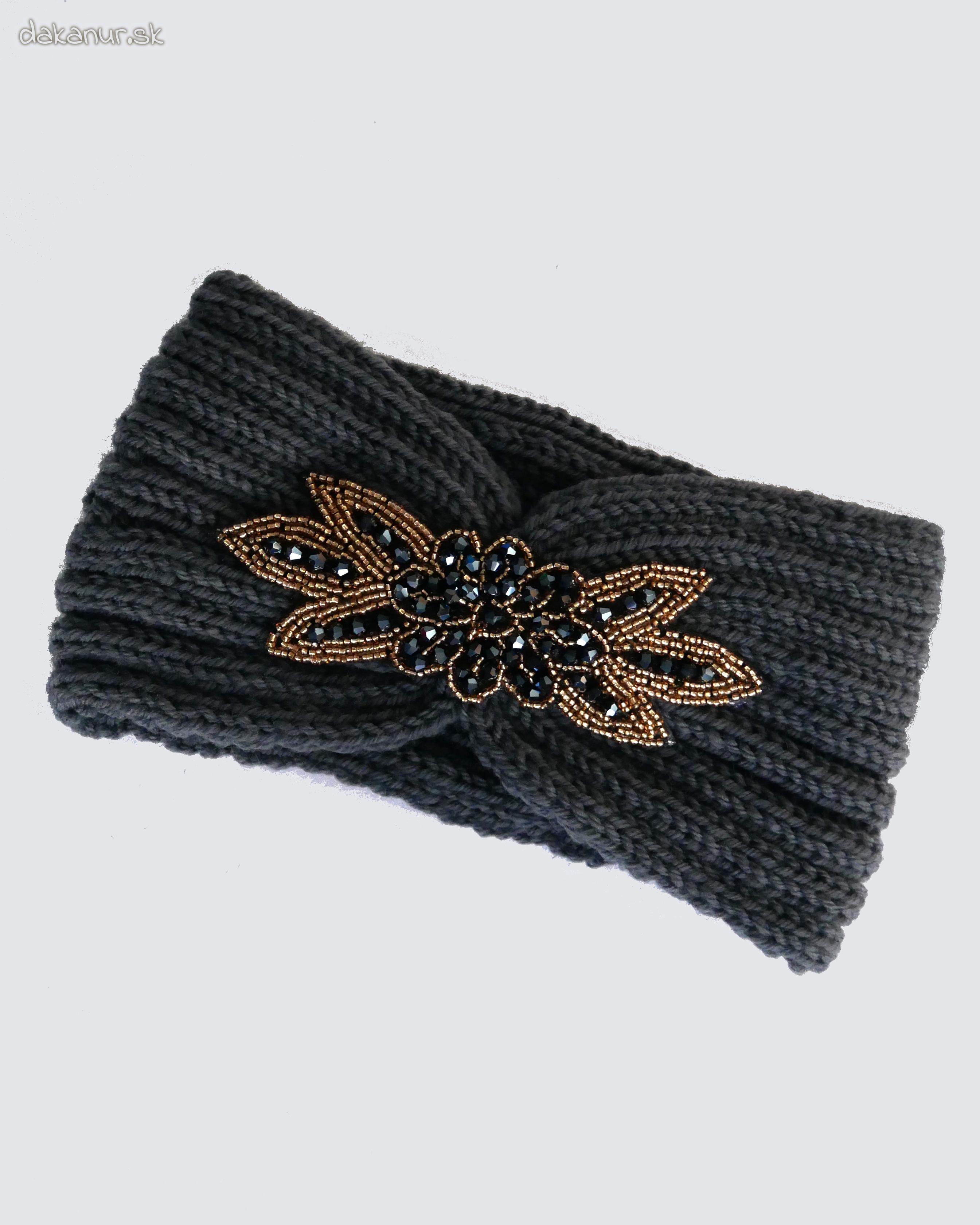 Ozdobná šedá, sivá čelenka s korálkami