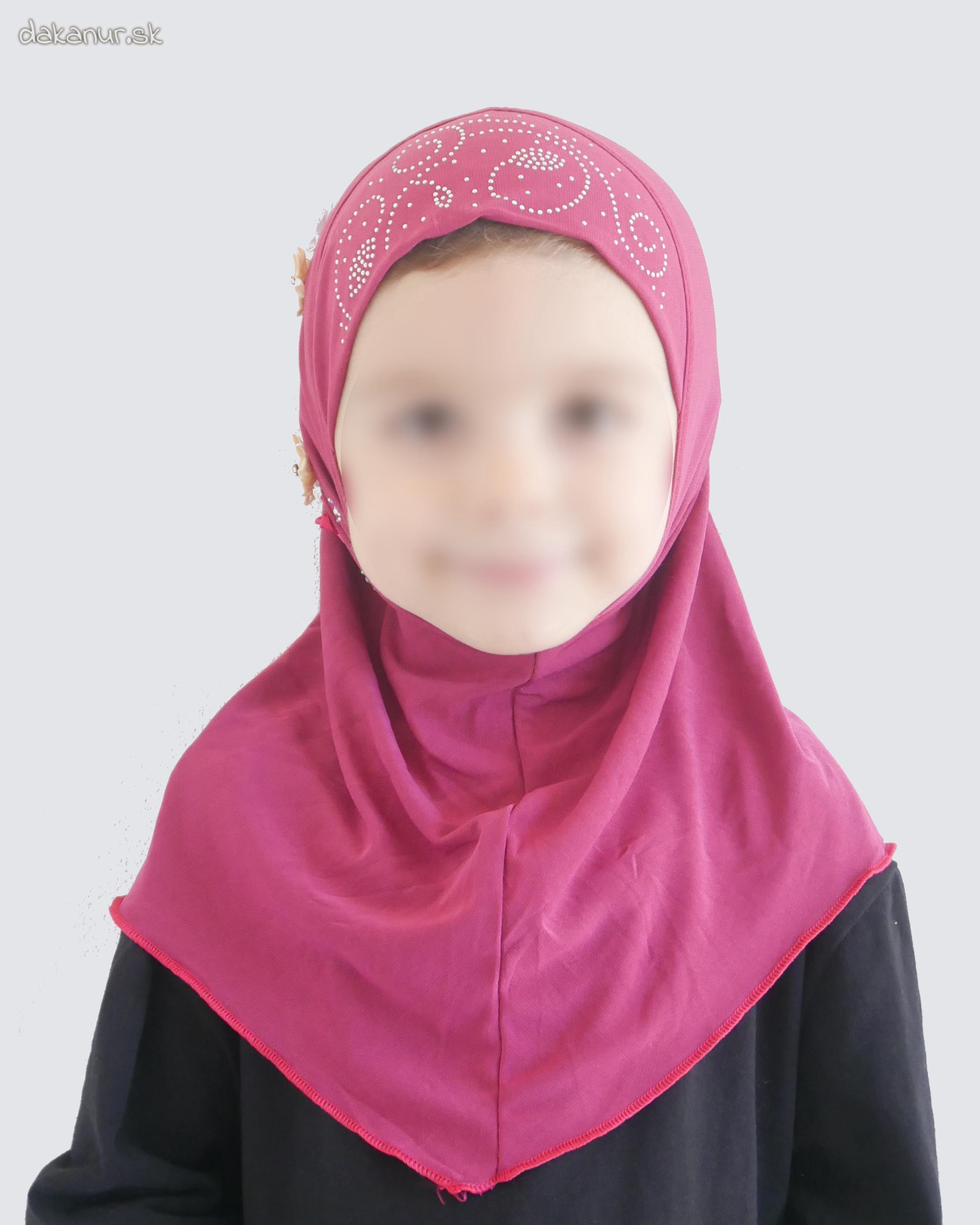 Detský modlitebný bordový hijáb s kvietkami