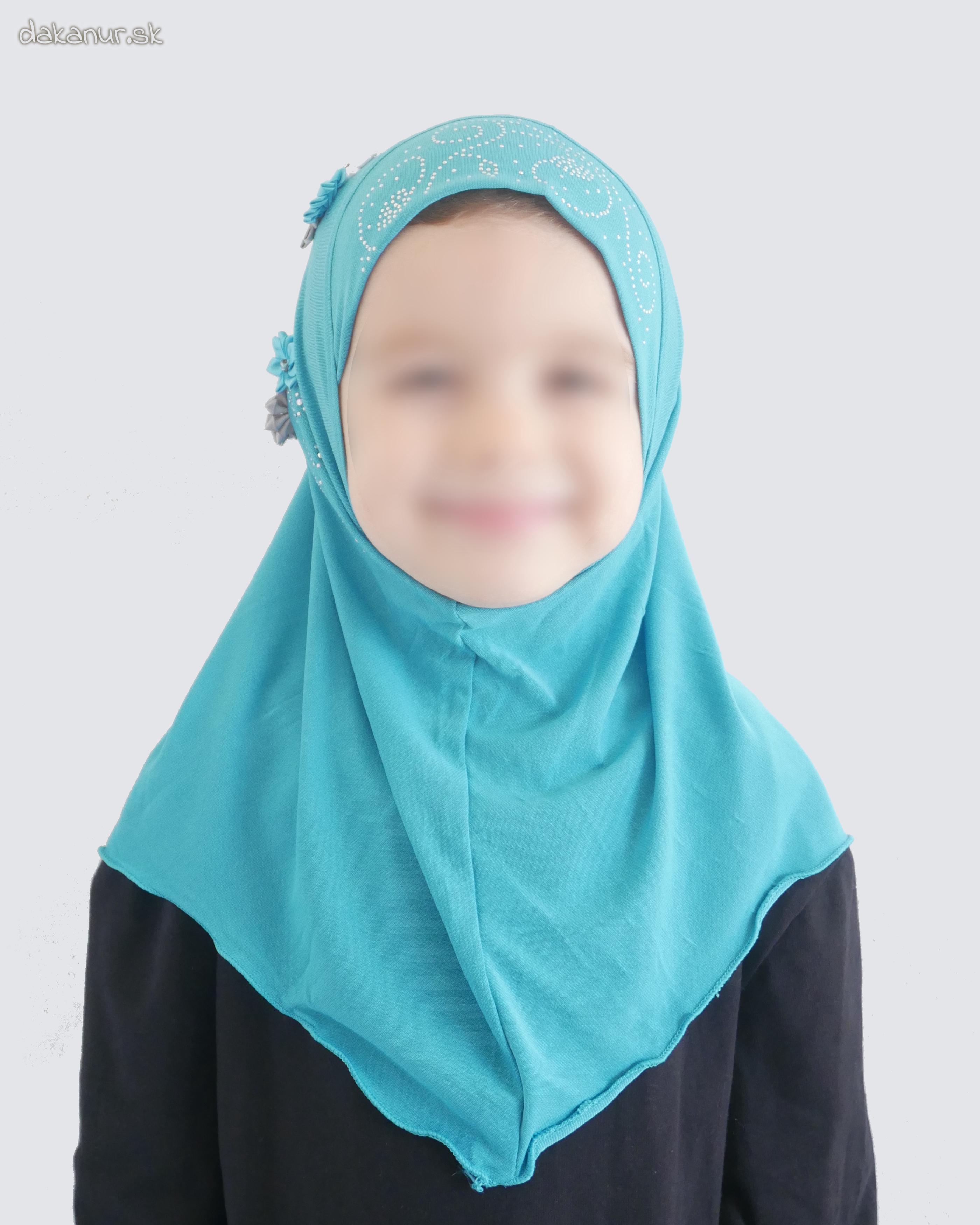 Detský modlitebný tyrkysový hijáb s kvietkami