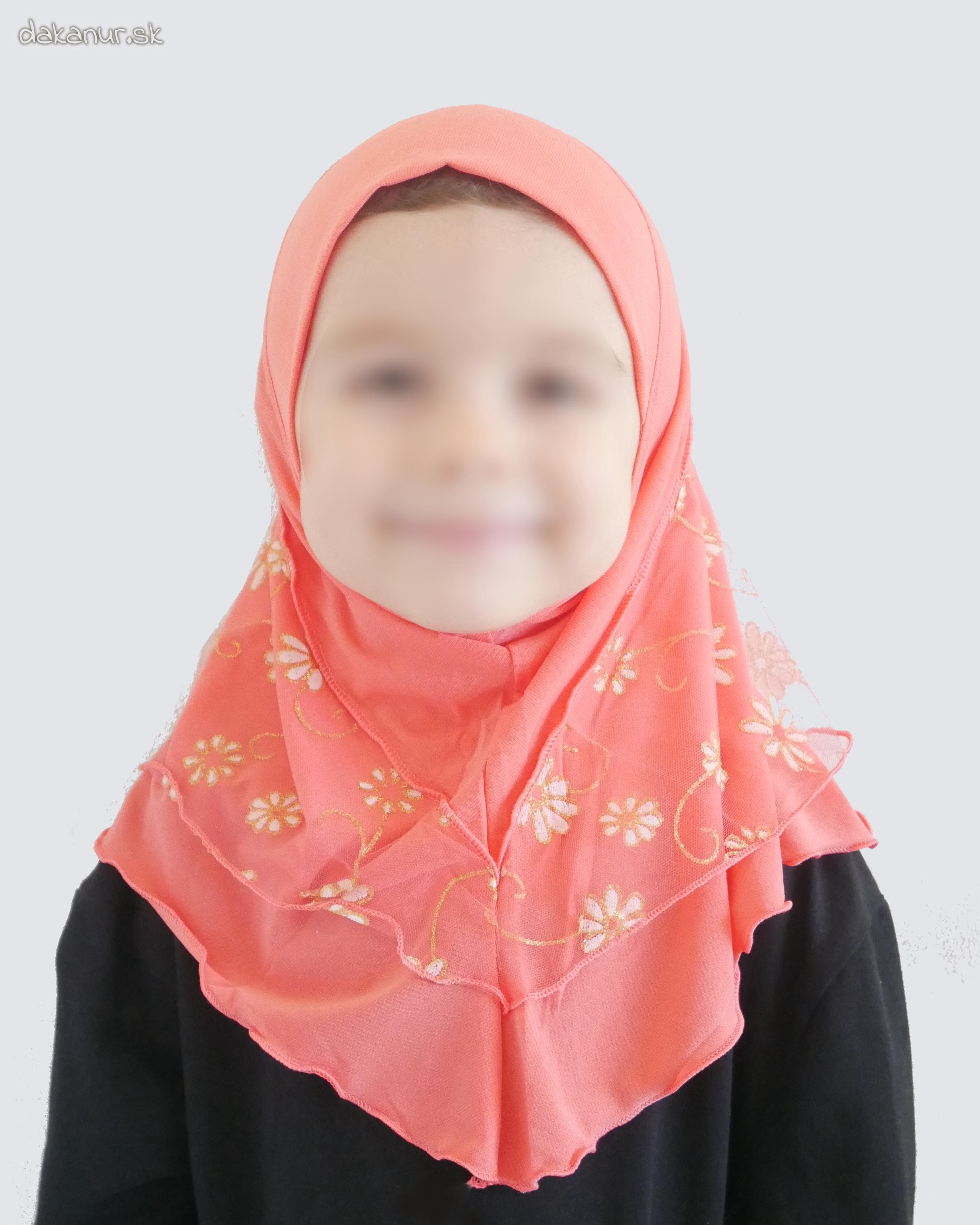 Detský korálový hijáb s kvietkovanou potlačou
