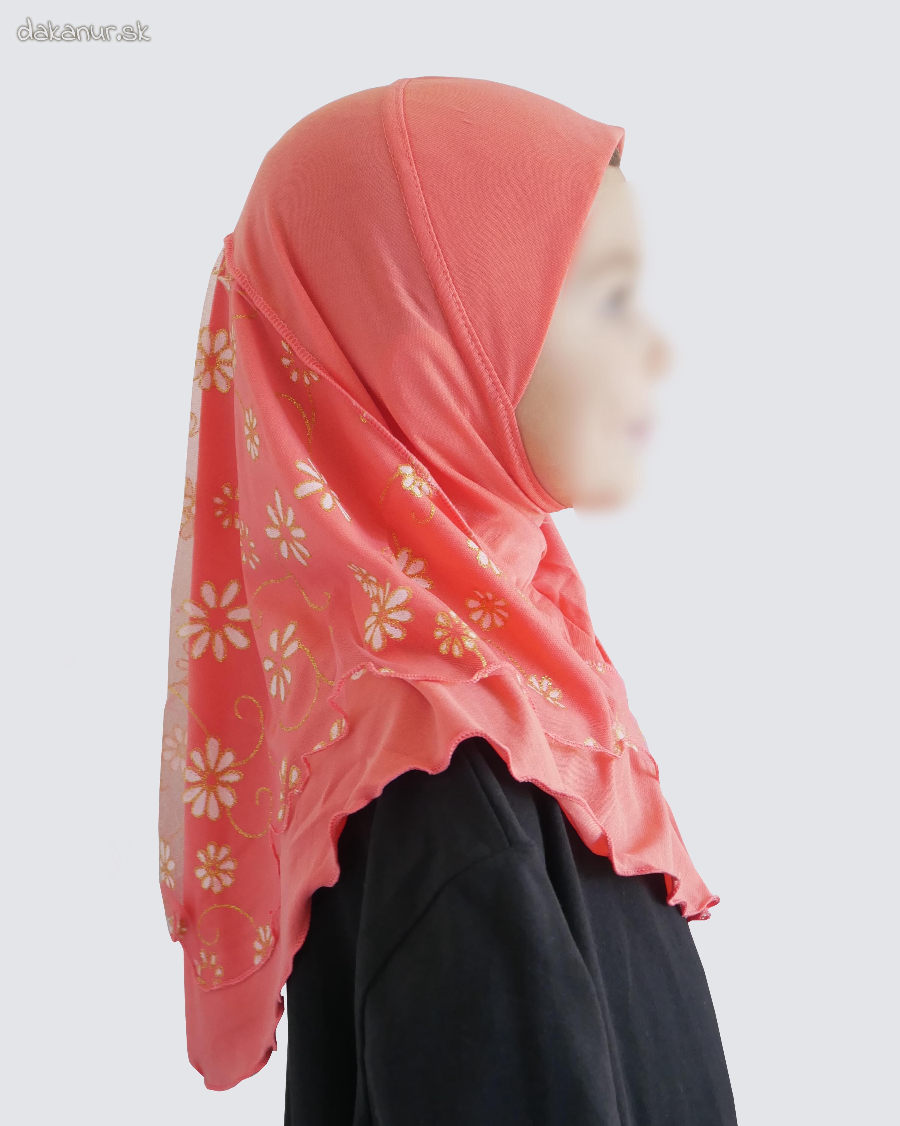 Detský korálový hijáb s kvietkovanou potlačou