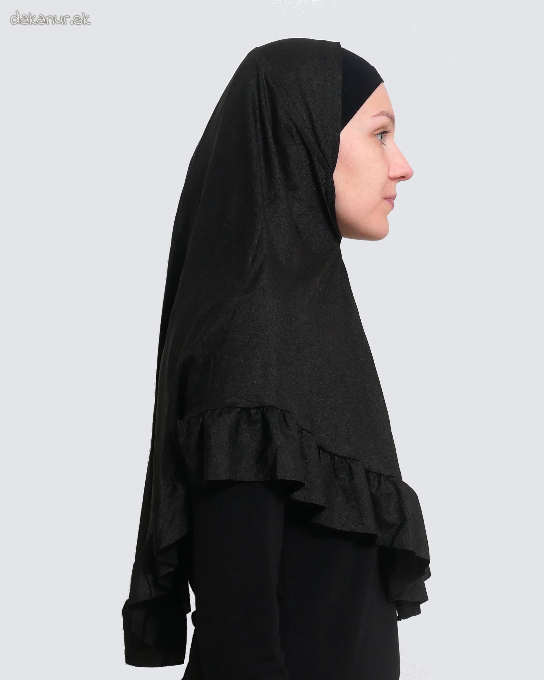 Čierny hijáb s volánom