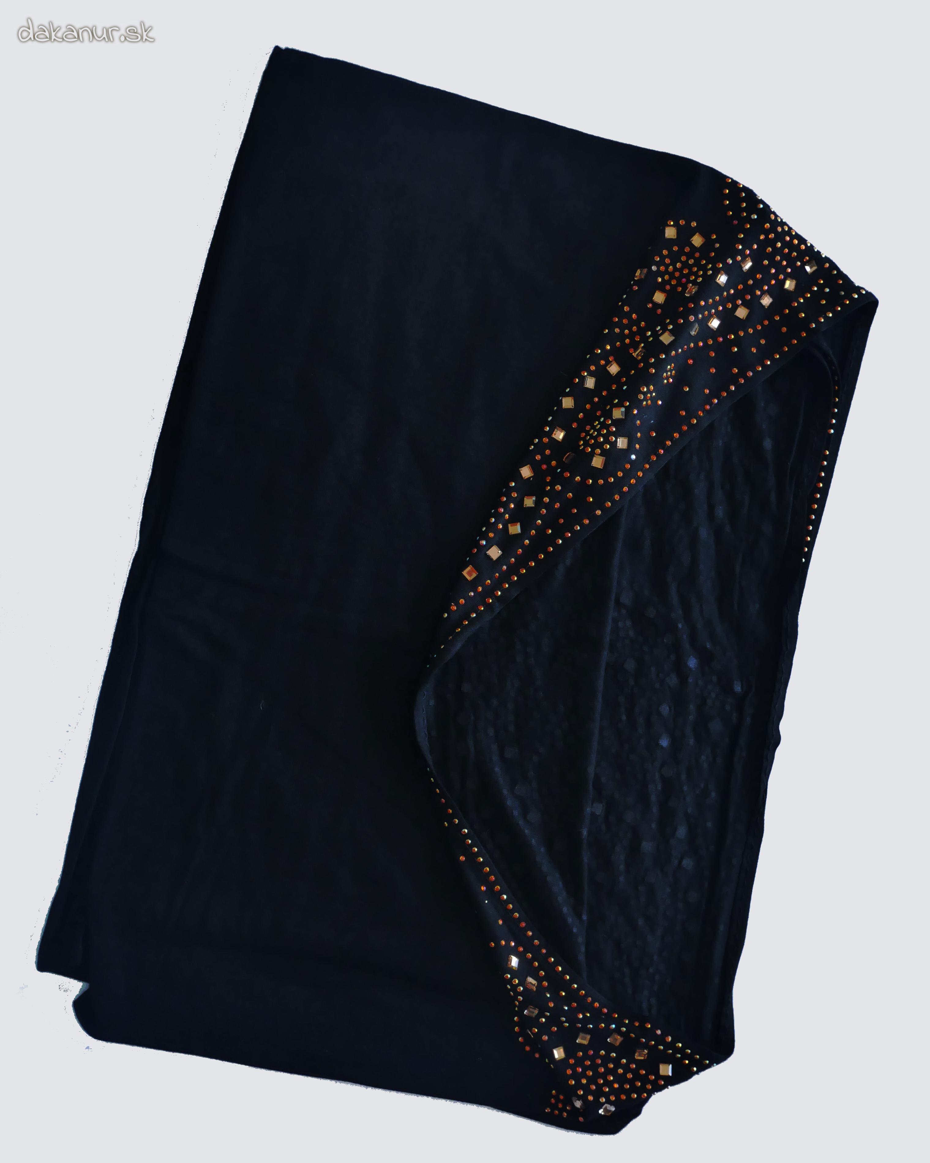 Čierny elastický šál na hijáb s kamienkami