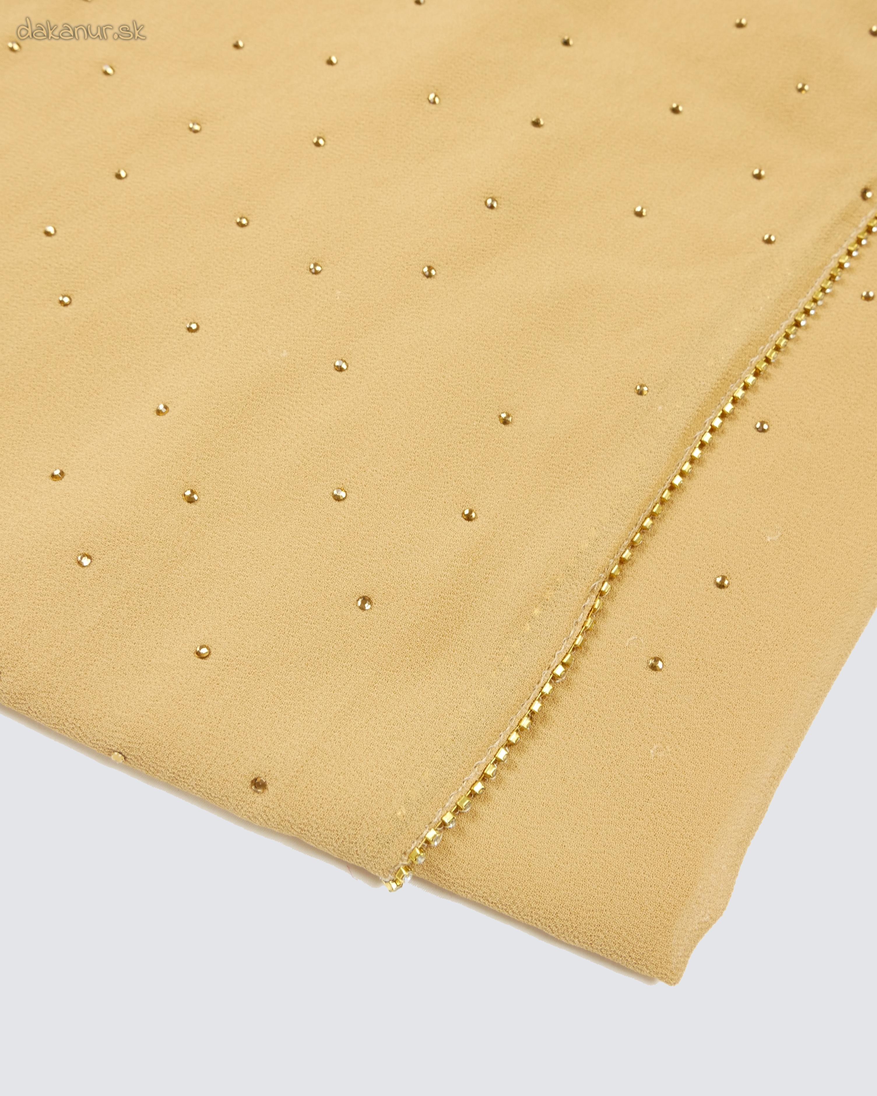 Ozdobný šifónový hnedý šál so zlatým lémom