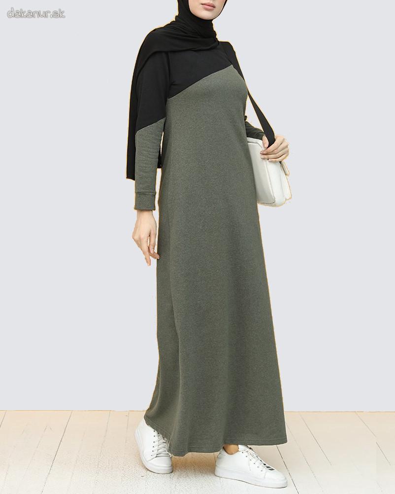 Olivovozelené teplákové dlhé dámske šaty