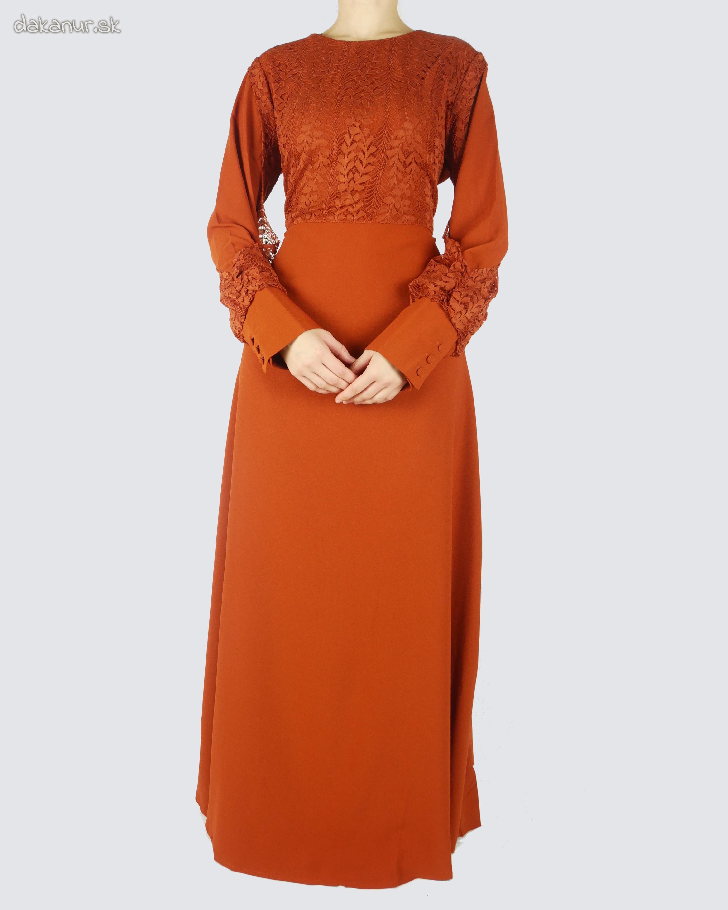 Tehlové šaty s čipkou