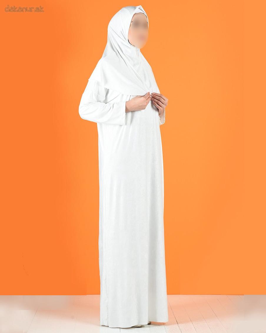 Modlitebné biele šaty s jemným vzorom