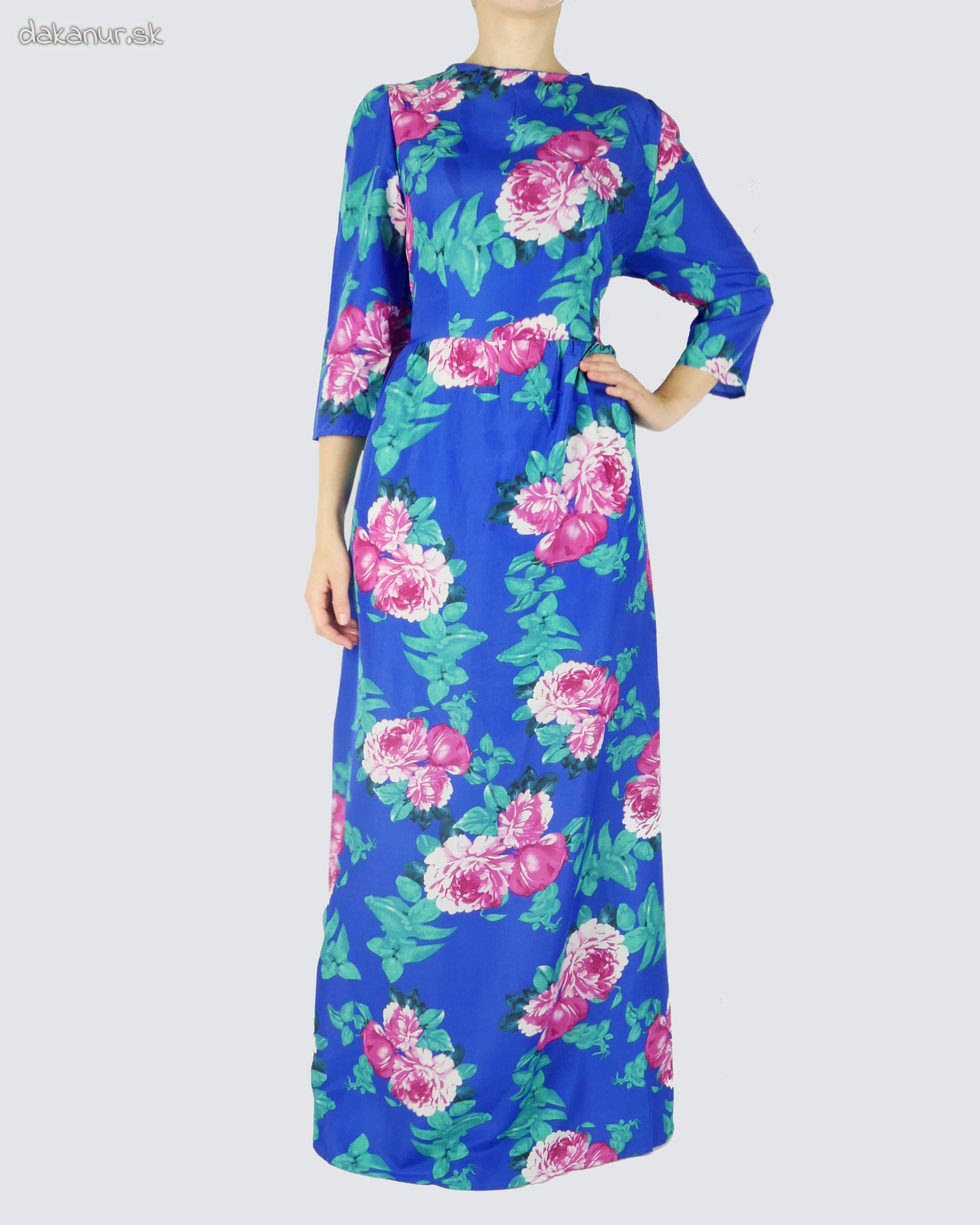 Modré tenké letné šaty s ružovými kvetmi