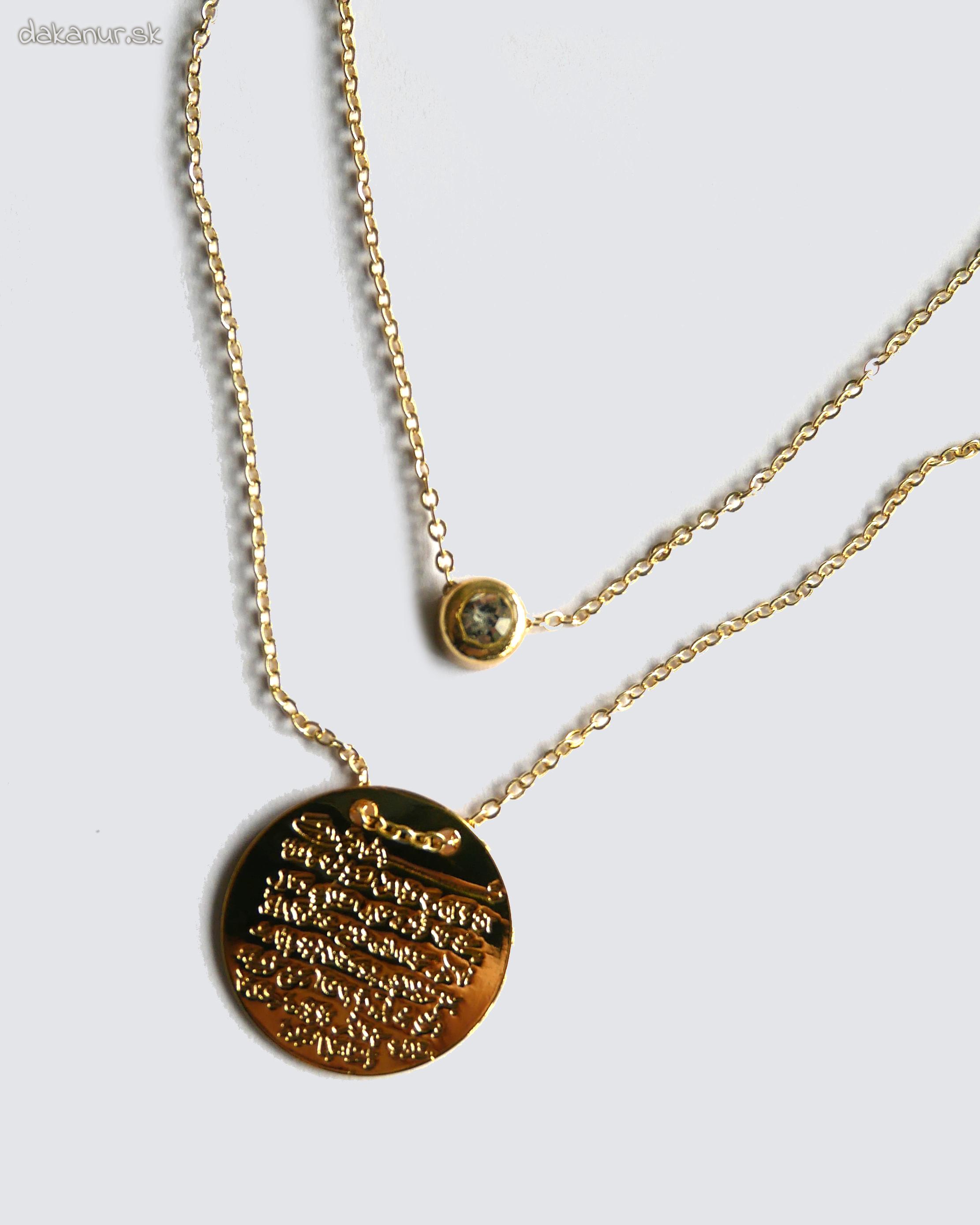 Náhrdelník zlatý kruh aját Kursi, kaligrafia