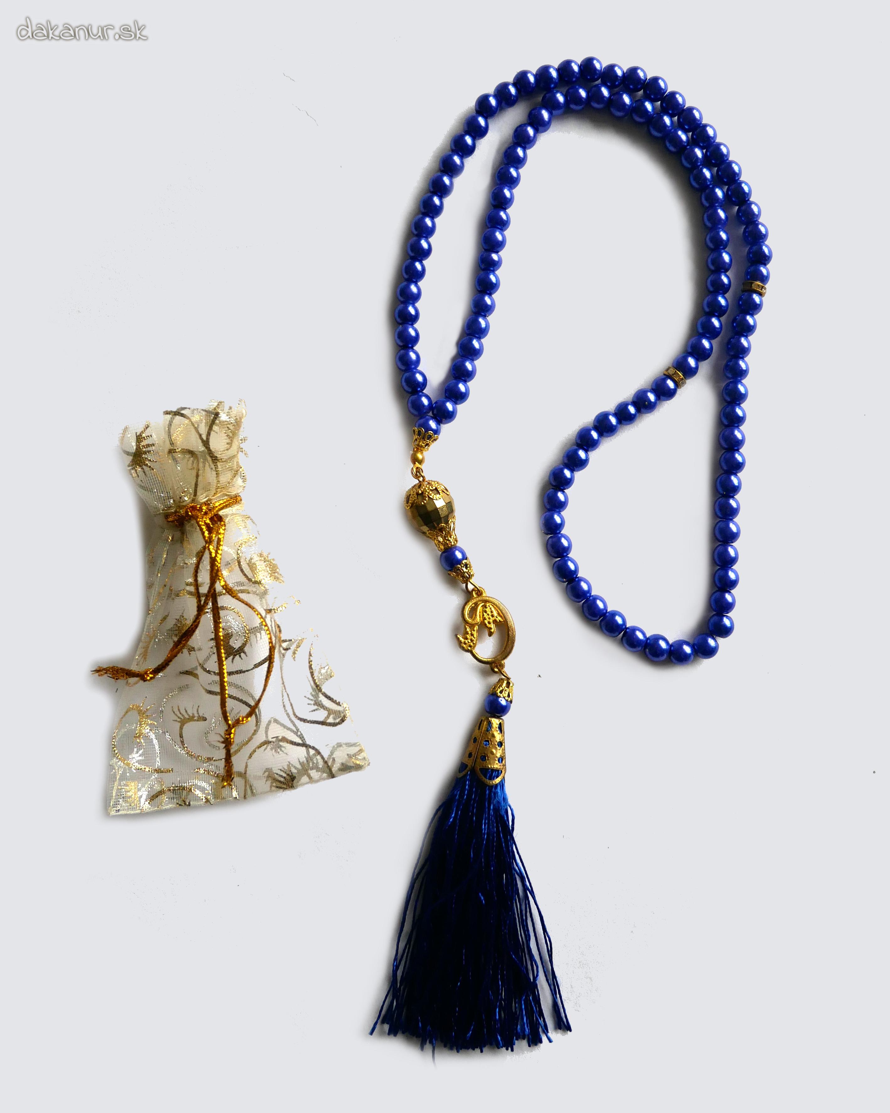 Tasbih 99 korálkový s vrecúškom, modrý