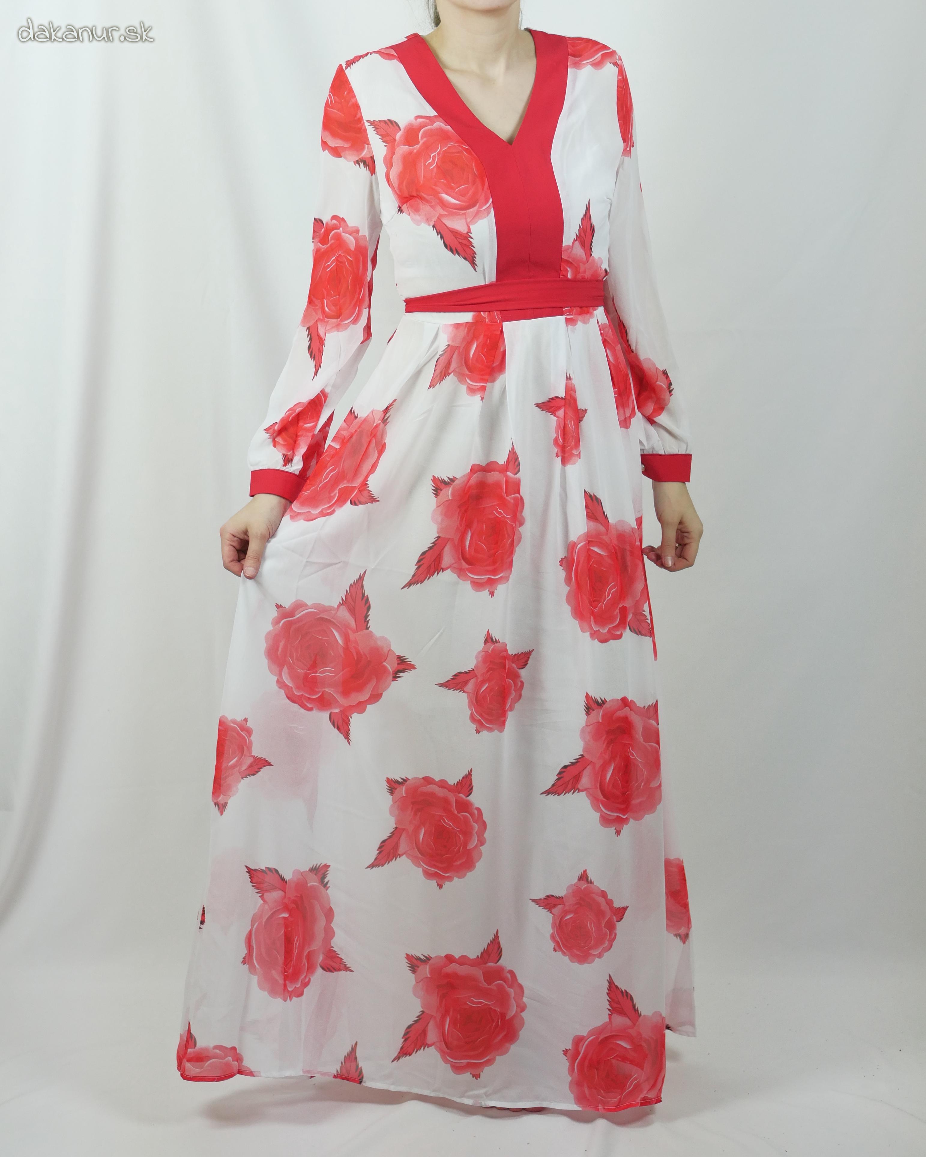 Bieločervené šaty s kvetmi