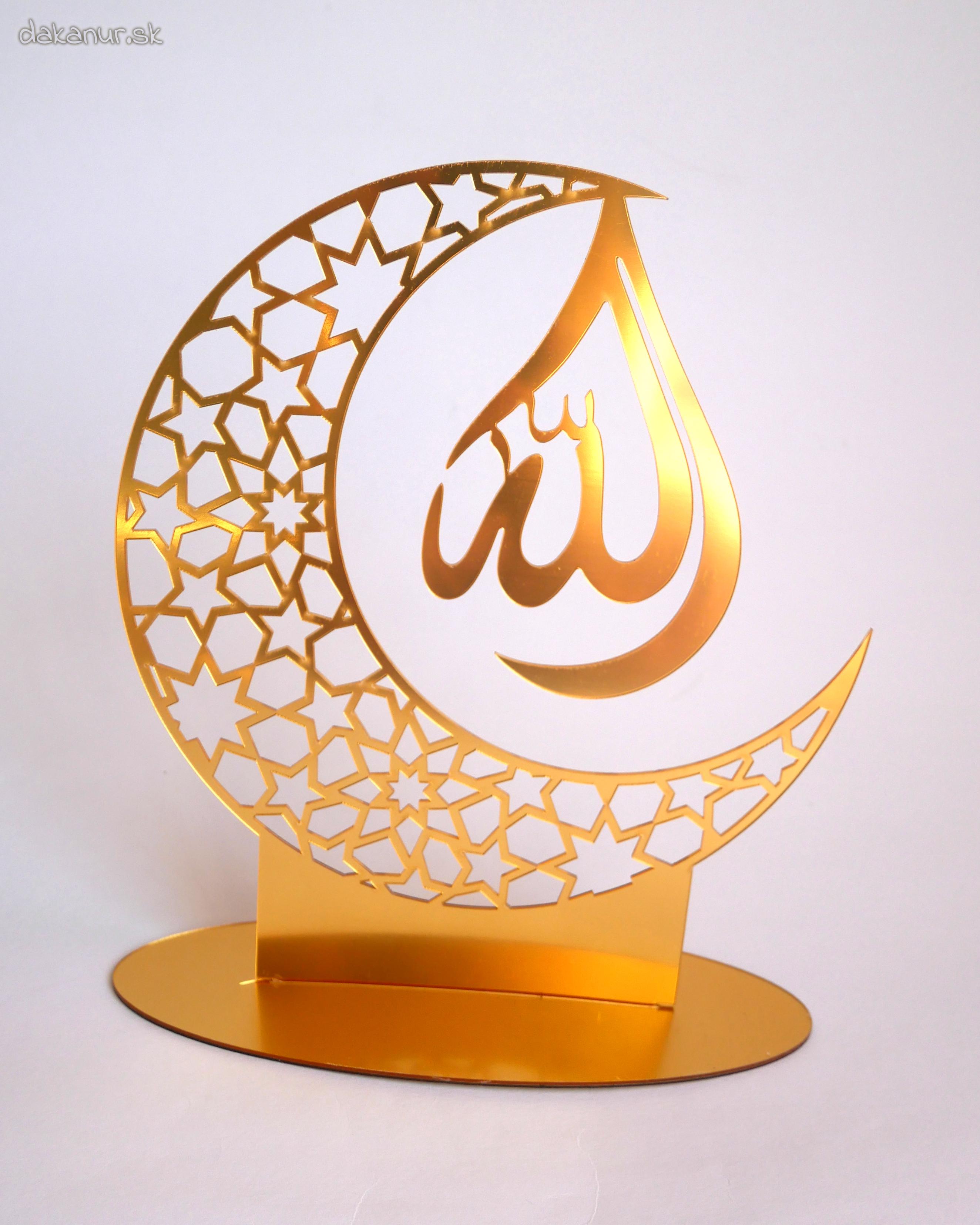 Stojaca dekorácia polmesiac Allah, zlatá farba