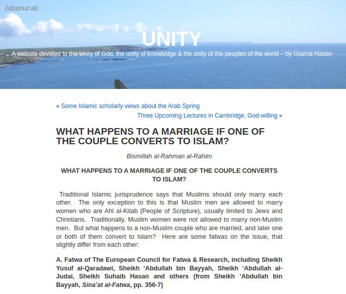 What happens to a marriage if one of couple converts to islam?