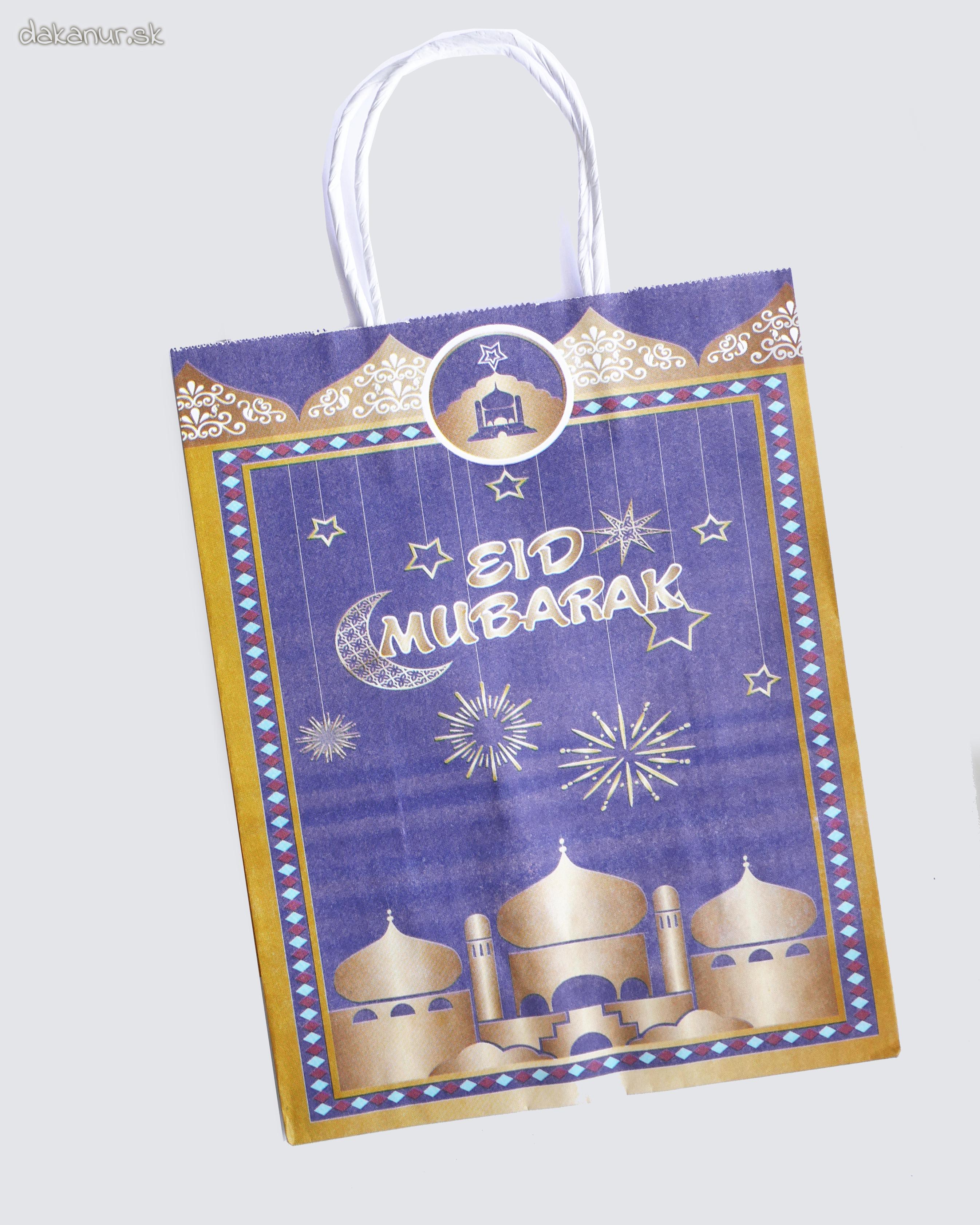 Fialová papierová taška Eid Mubarak mešita