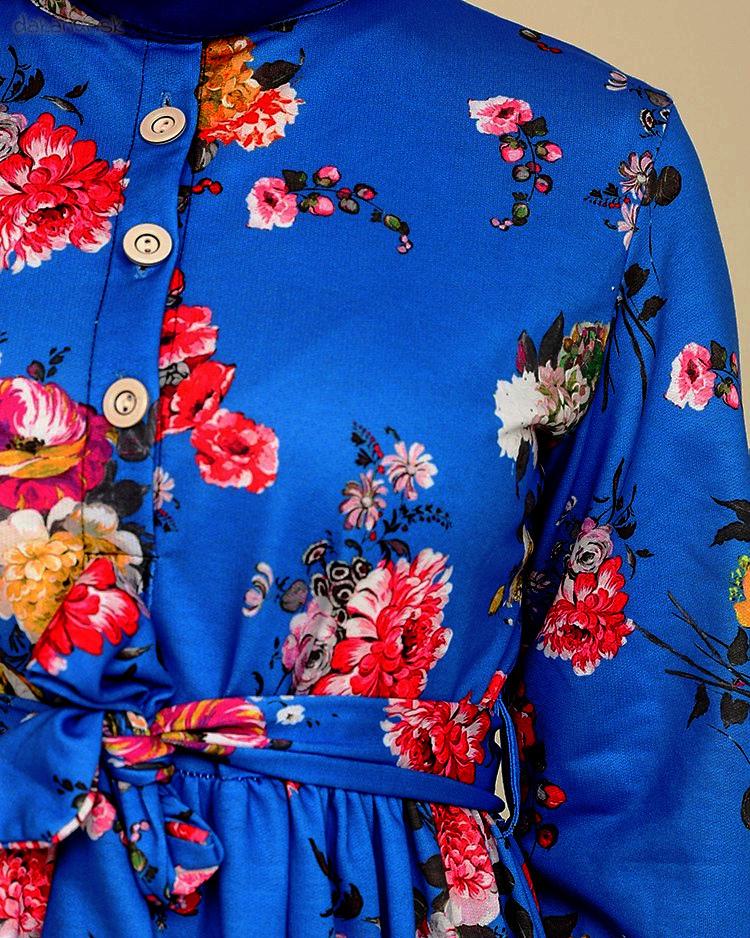 Modré pestré kvetované šaty s bavlnou