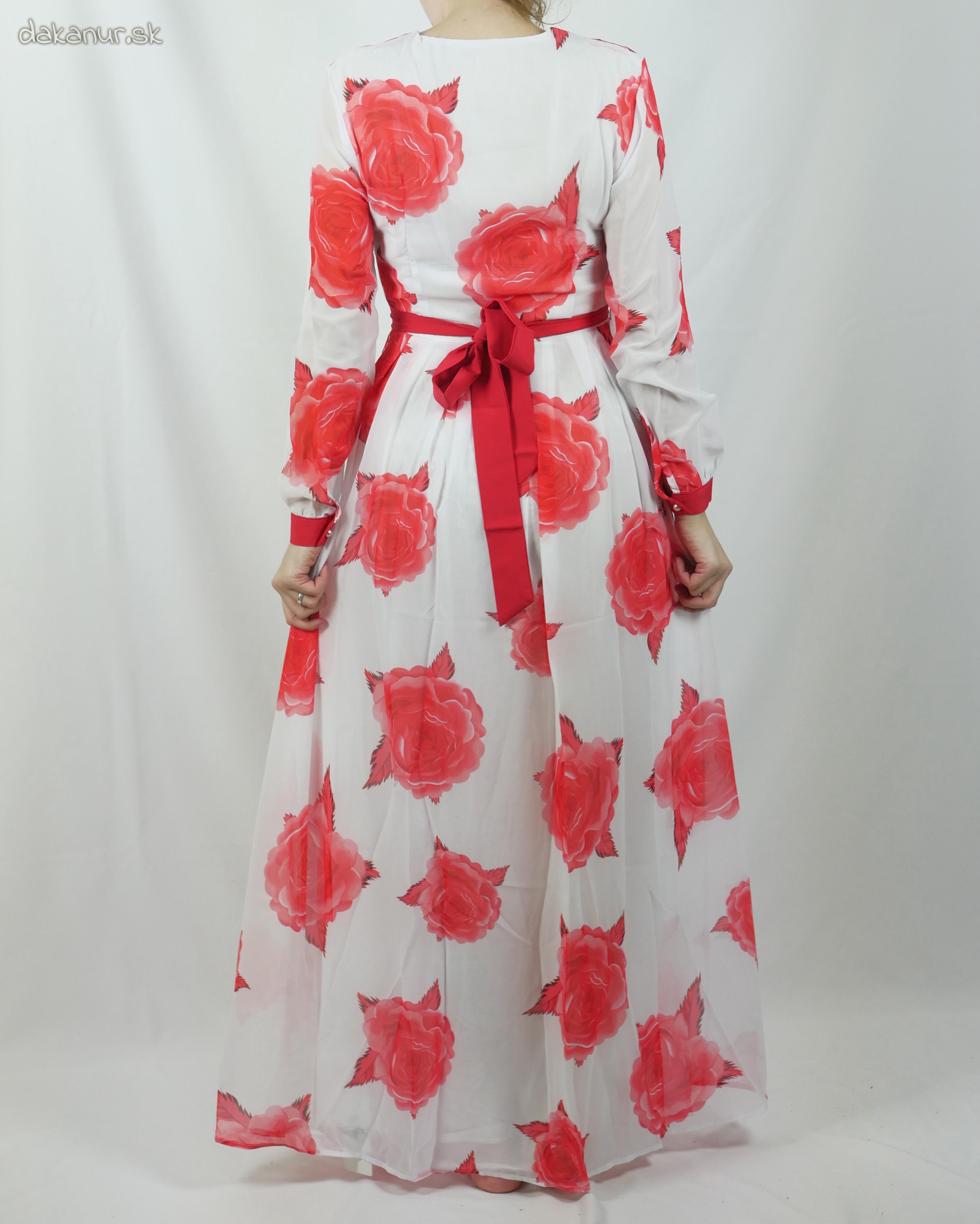 Bieločervené šaty s kvetmi