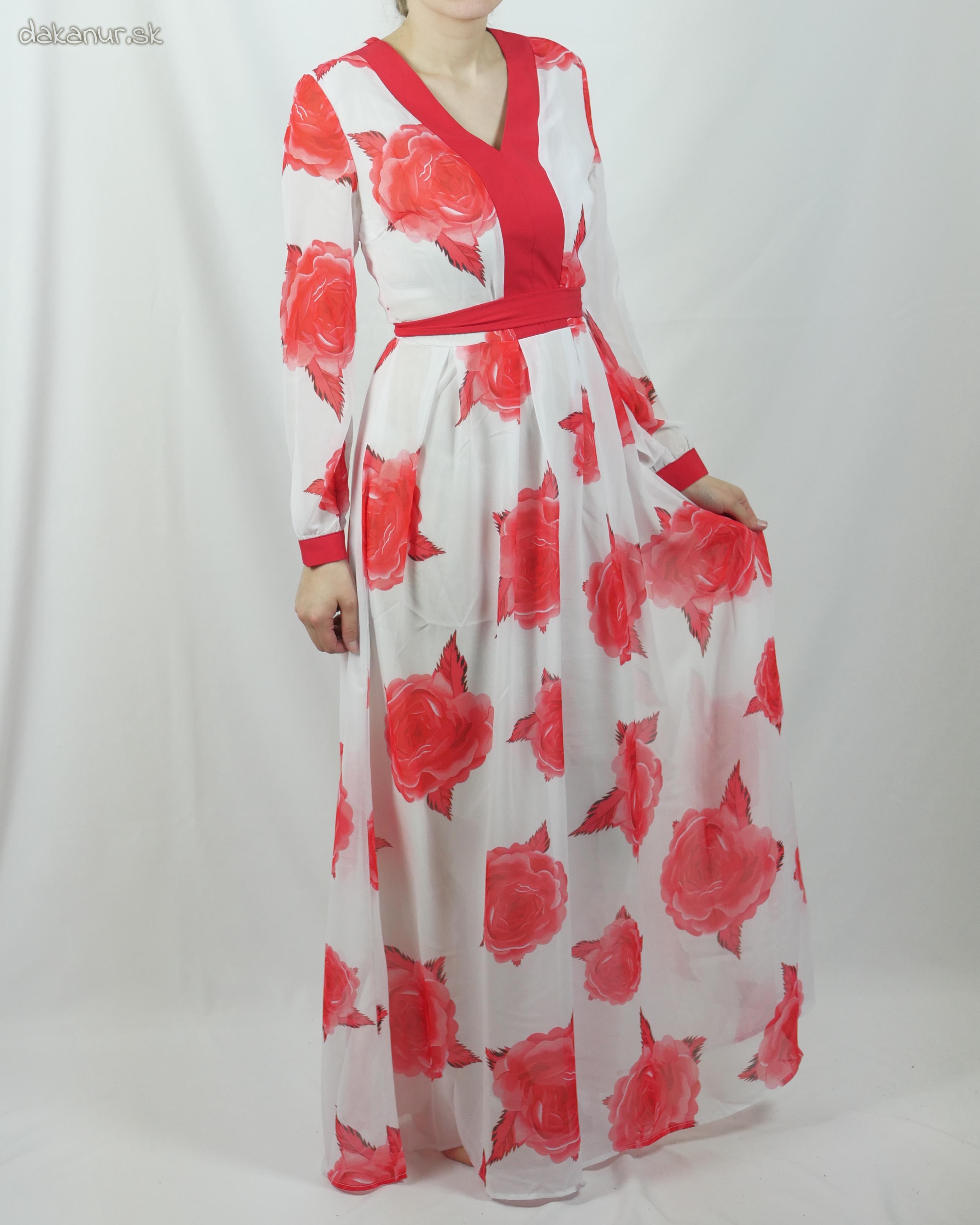 Bieločervené šaty s kvetmi