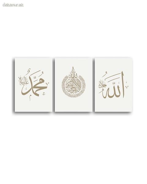 Trojica obrazov, tlačené plátna kaligrafia, biele