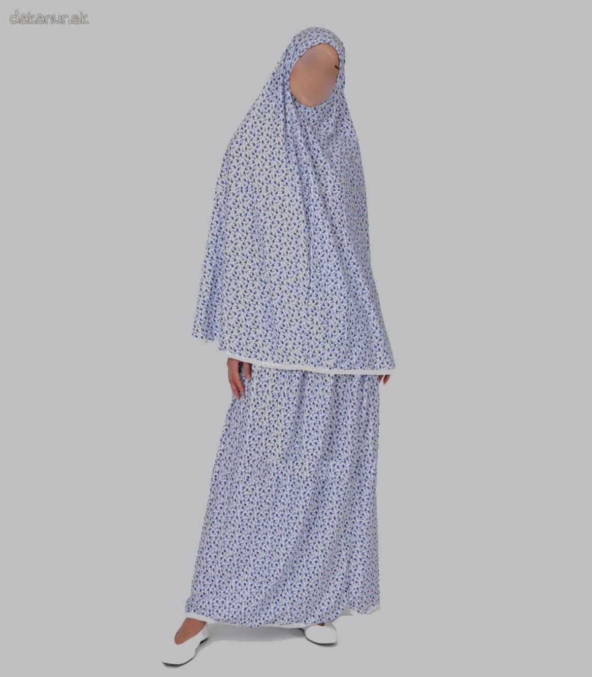 Dvojdielne modré kvietkované bavlnené modlitebné šaty