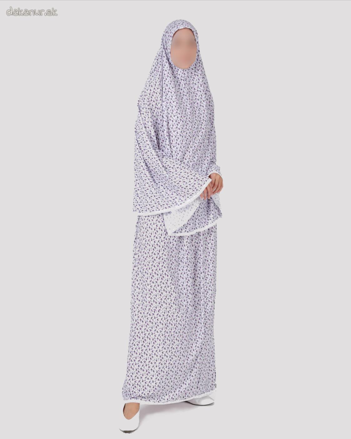 Dvojdielne fialové kvietkované bavlnené modlitebné šaty