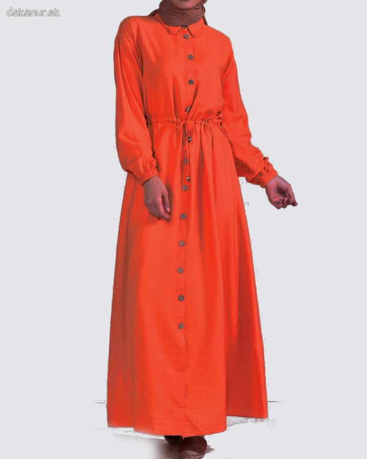 Dlhé dámske letné tehlové šaty s dlhým rukávom