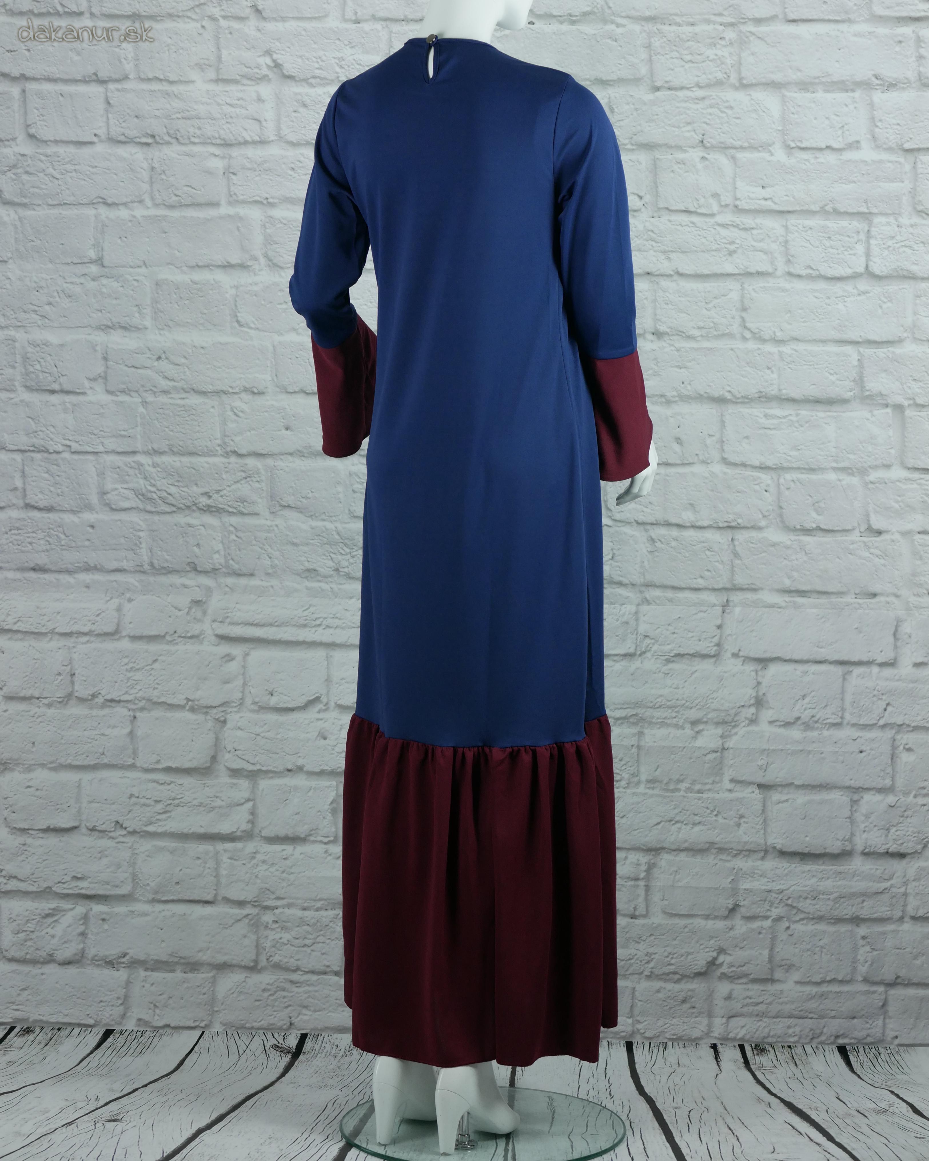 Červenomodré modlitebné šaty s volánom