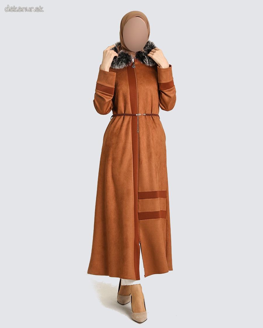 Zimná vrchná hnedá abája s kapucňou