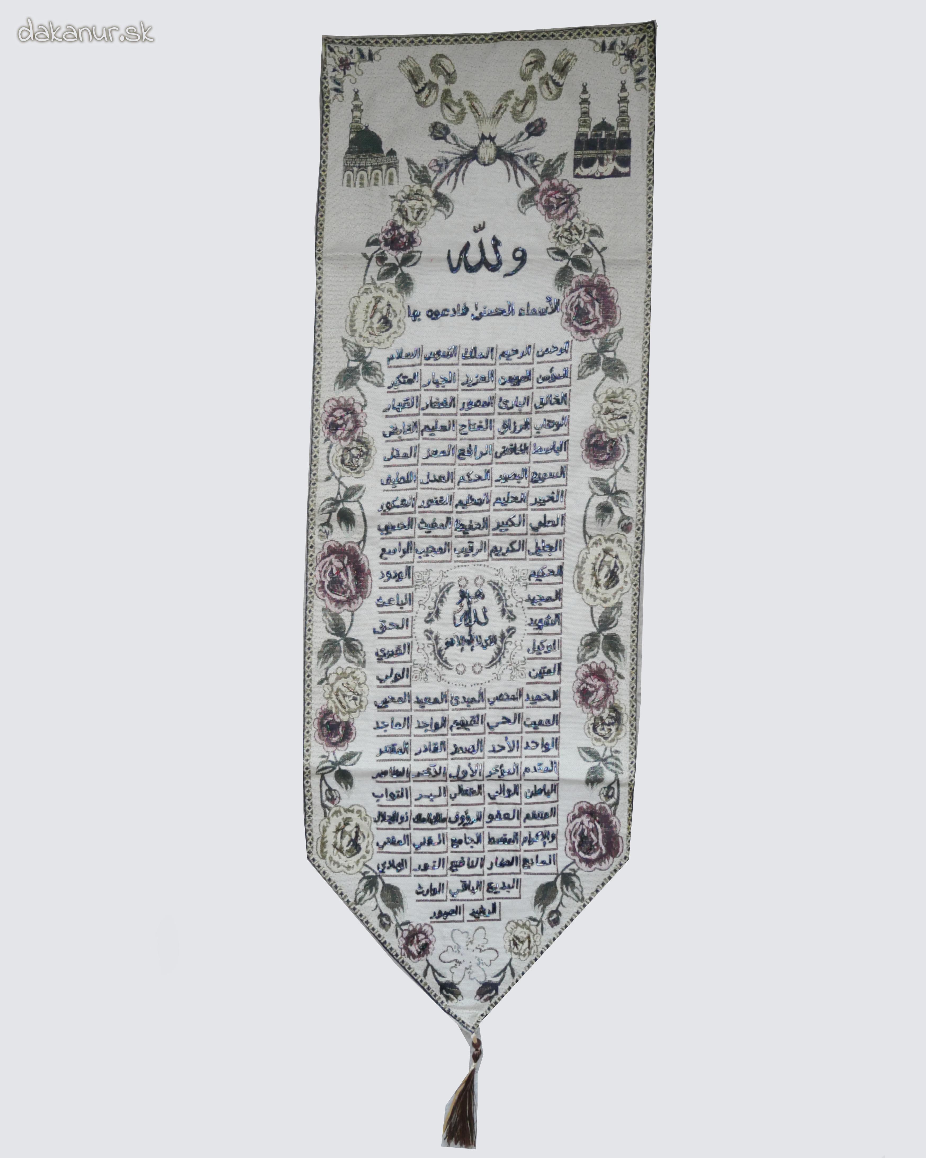 Islamská kaligrafia Božie mená s korálkami