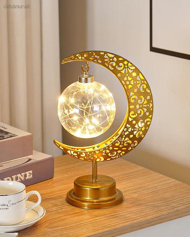 Ramadánová lampa LED dekorácia - guľa + polmesiac, svietidlo