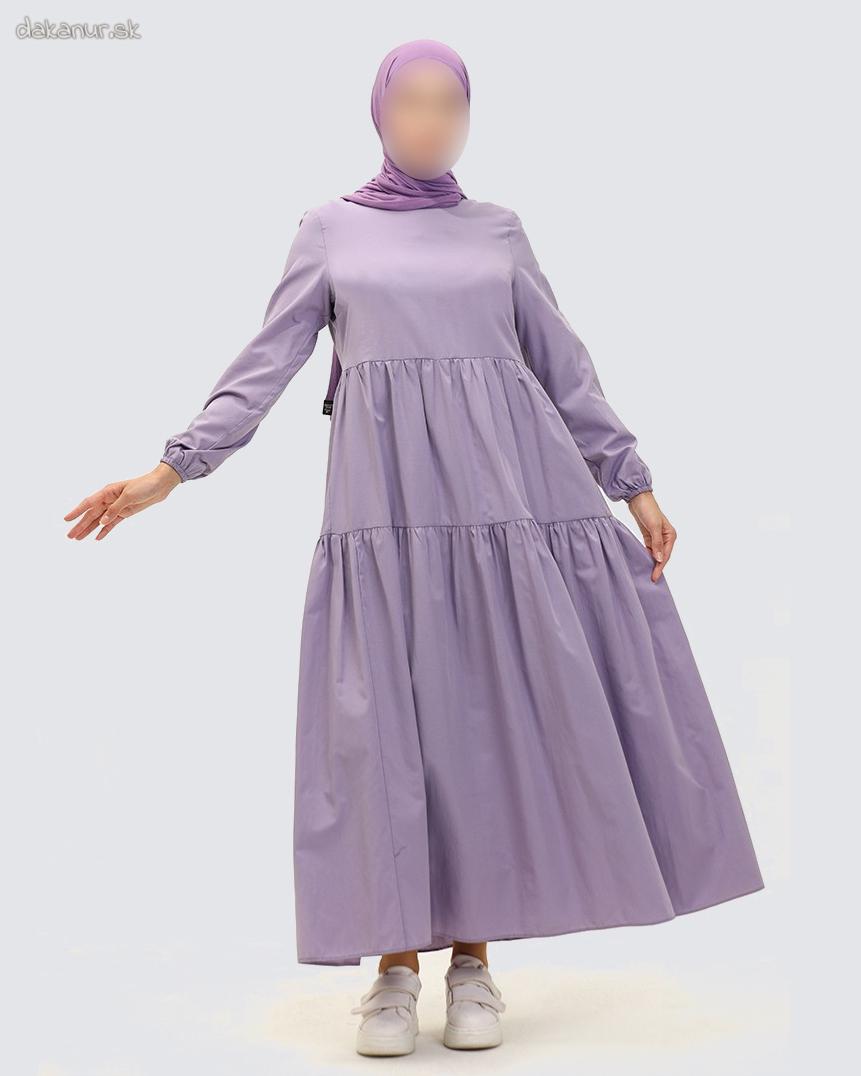 Fialové bavlnené dlhé šaty