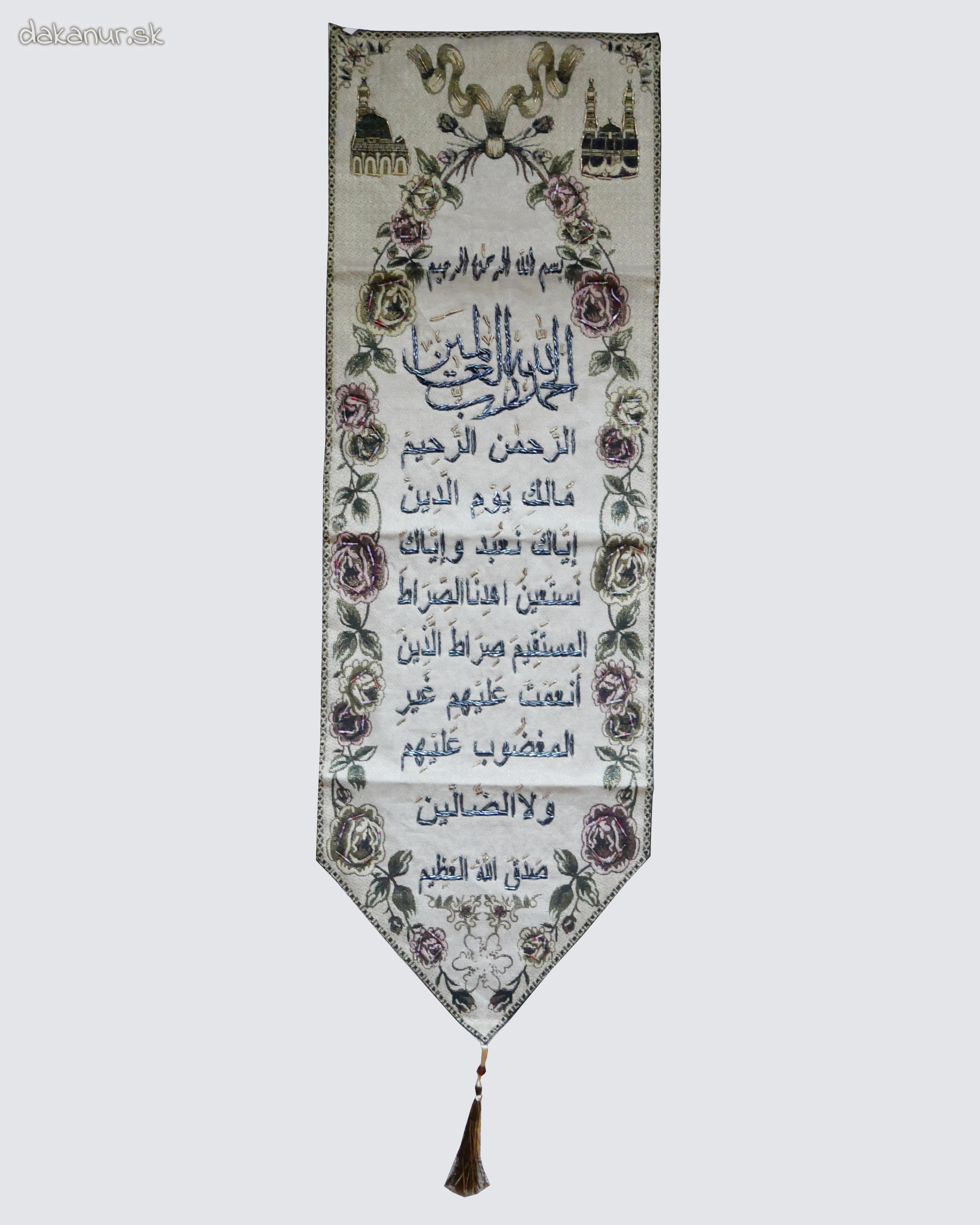 Gobelín, islamská kaligrafia - Al Fátiha, s korálkami
