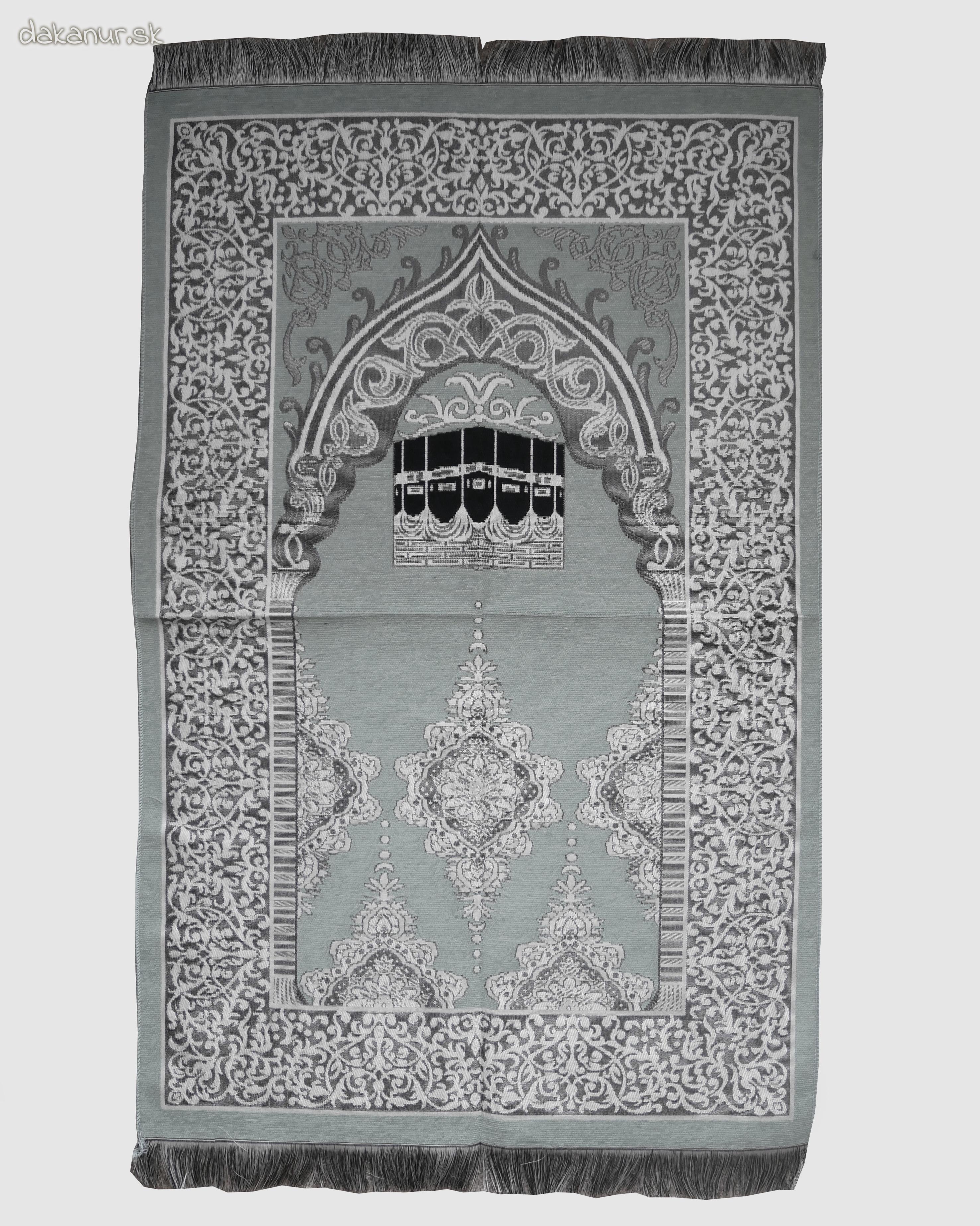 Islamský šedý tmavší modlitebný koberec Kába, Mekka