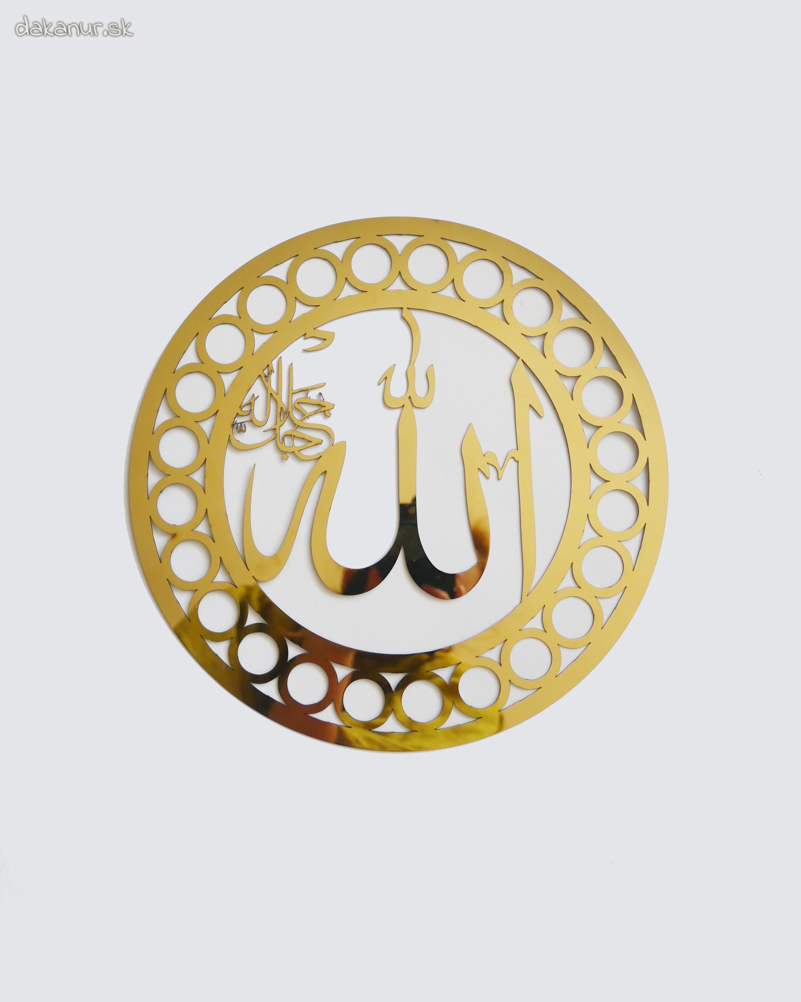 Islamská kaligrafia Allah Jalla Jalaluhu, zlatá