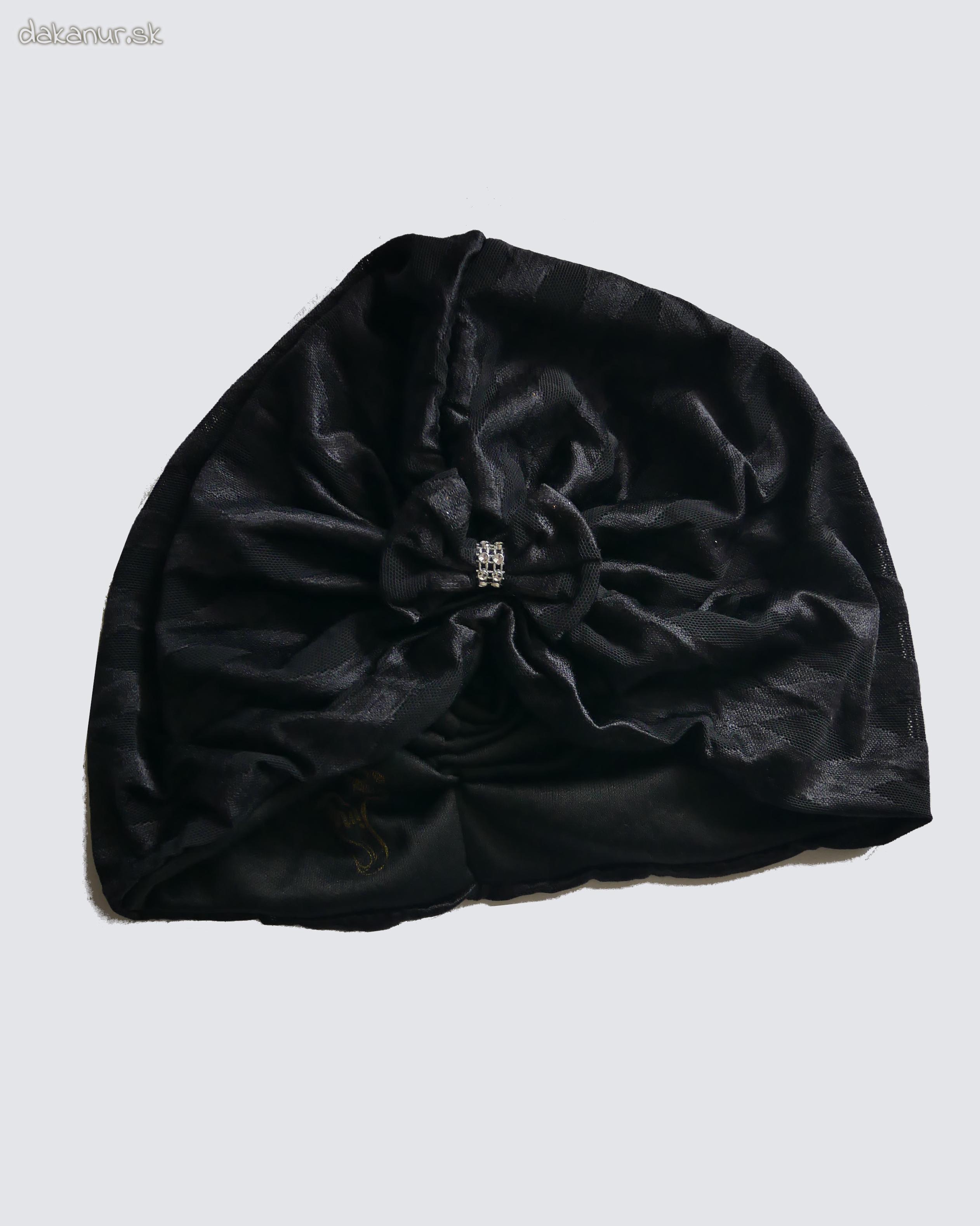 Čierny dámsky turban s mašľou