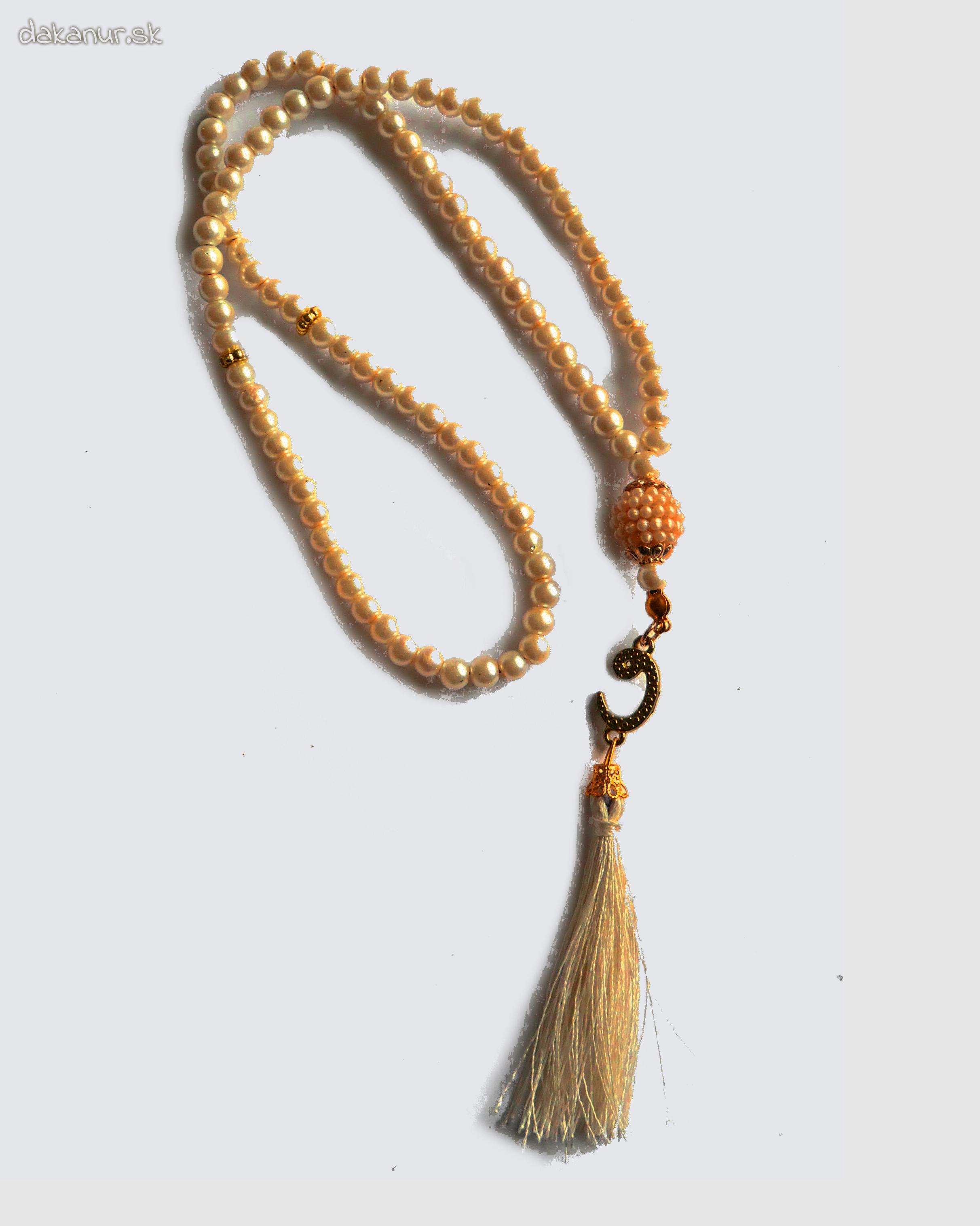 Tasbih 99 korálkový s vrecúškom, svetlohnedý