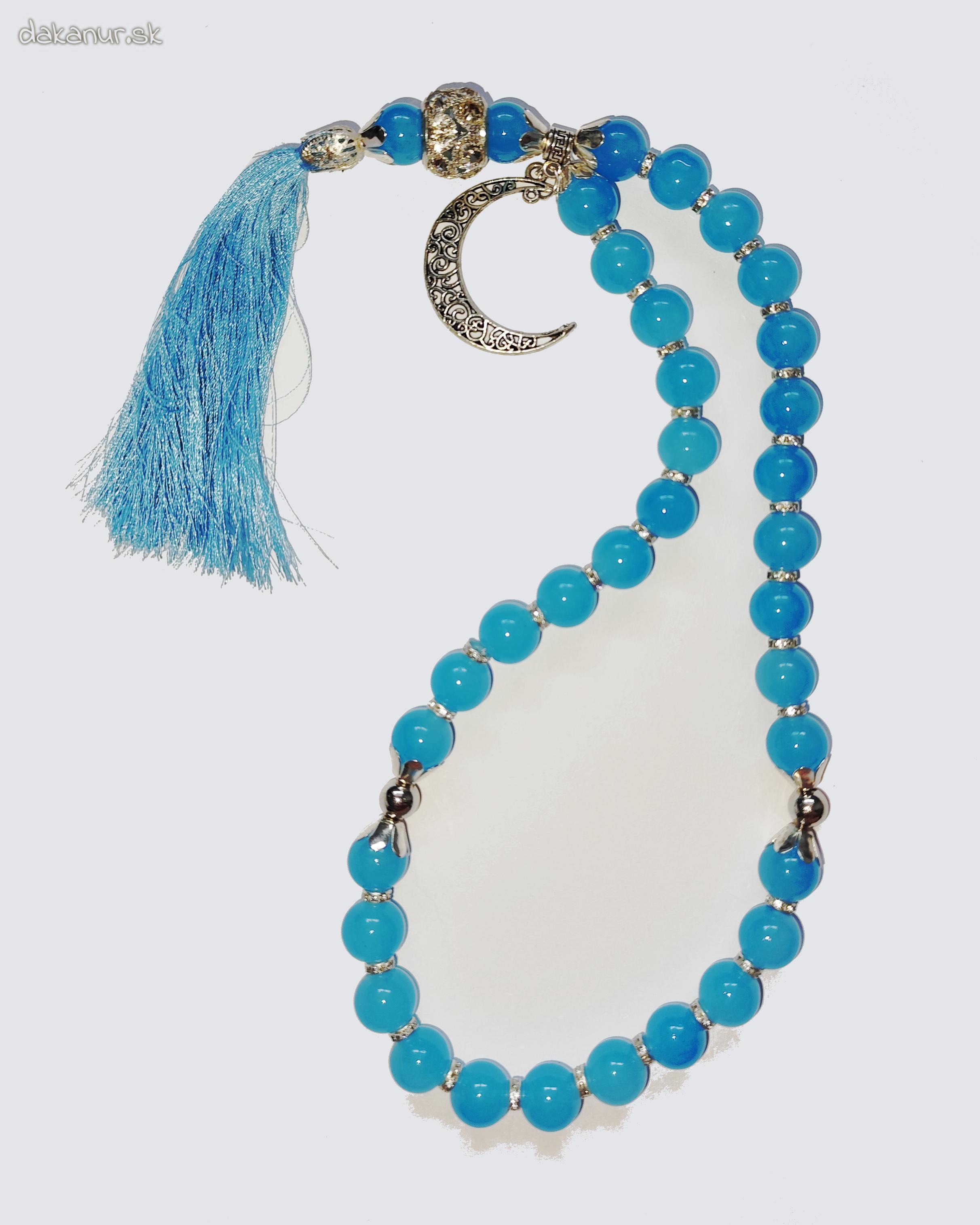 Svetlomodrý veľký 33 korálkový tasbih, pevný