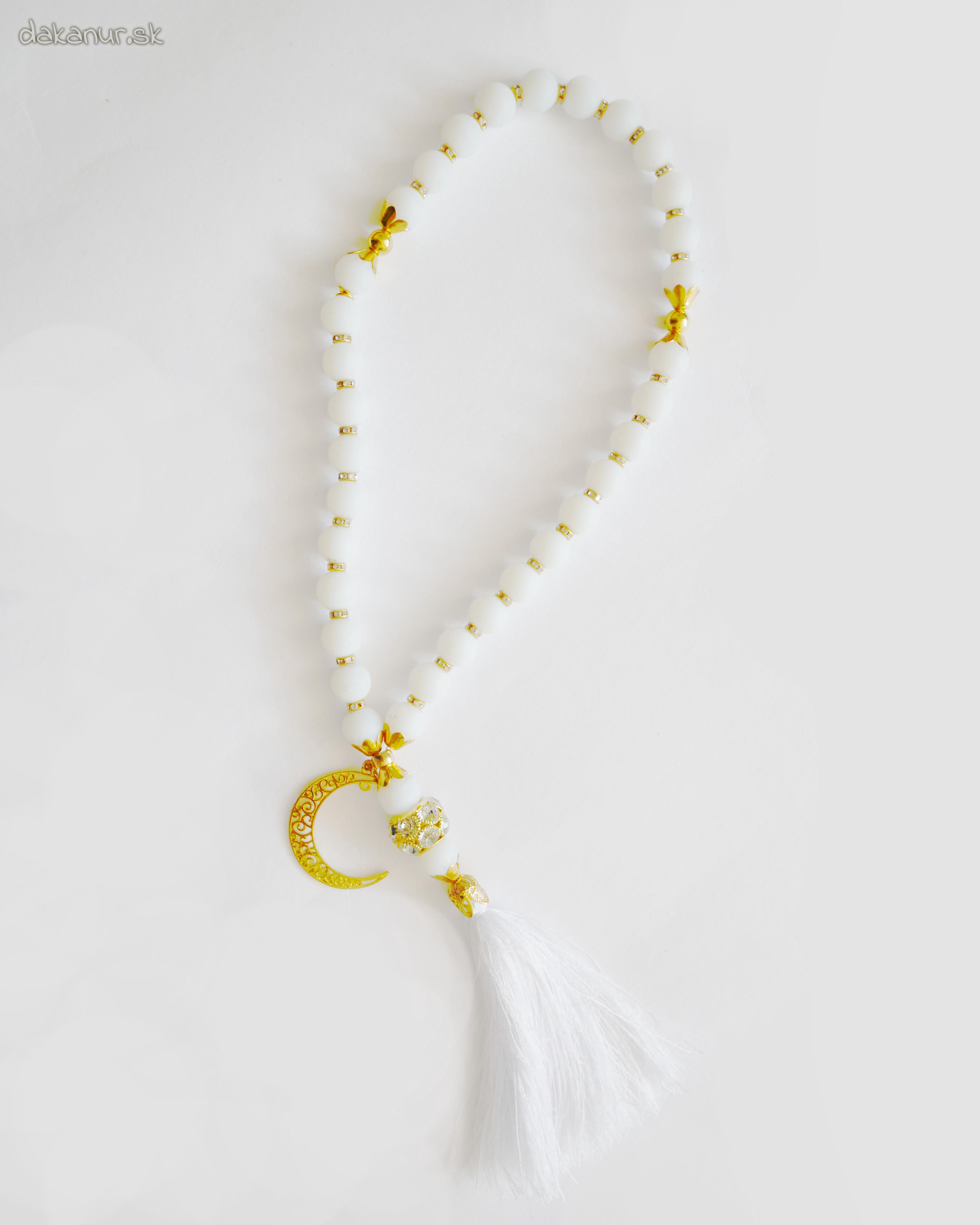 Biely veľký 33 korálkový tasbih, pevný