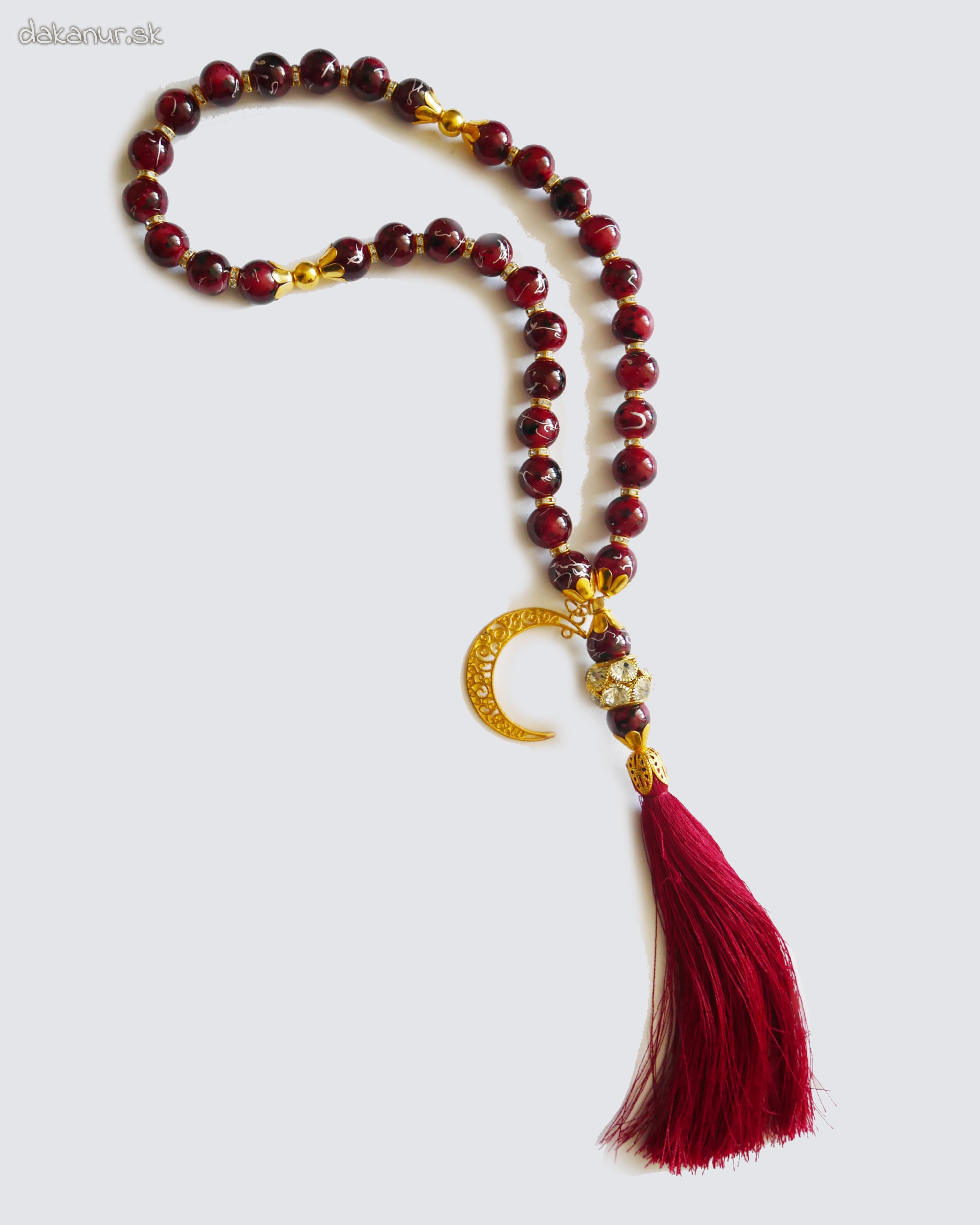 Bordovočervený veľký 33 korálkový tasbih, pevný