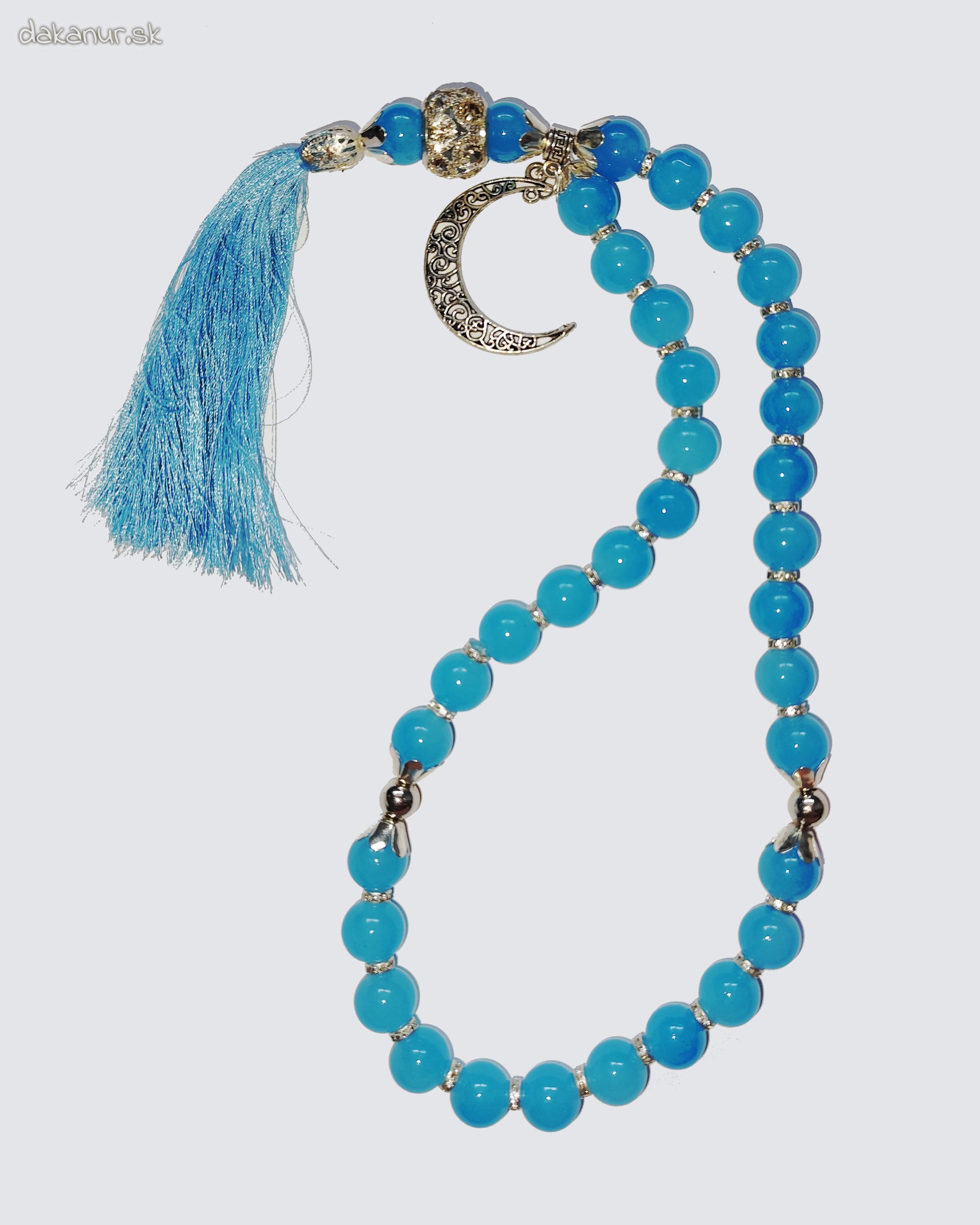 Svetlomodrý veľký 33 korálkový tasbih, pevný