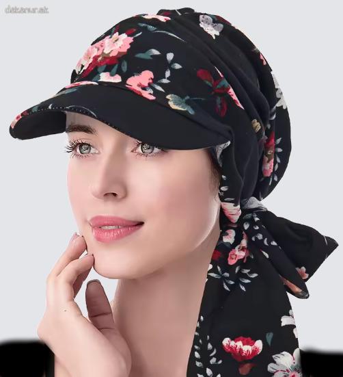 Čierna kvietkovaná hijábová šiltovka