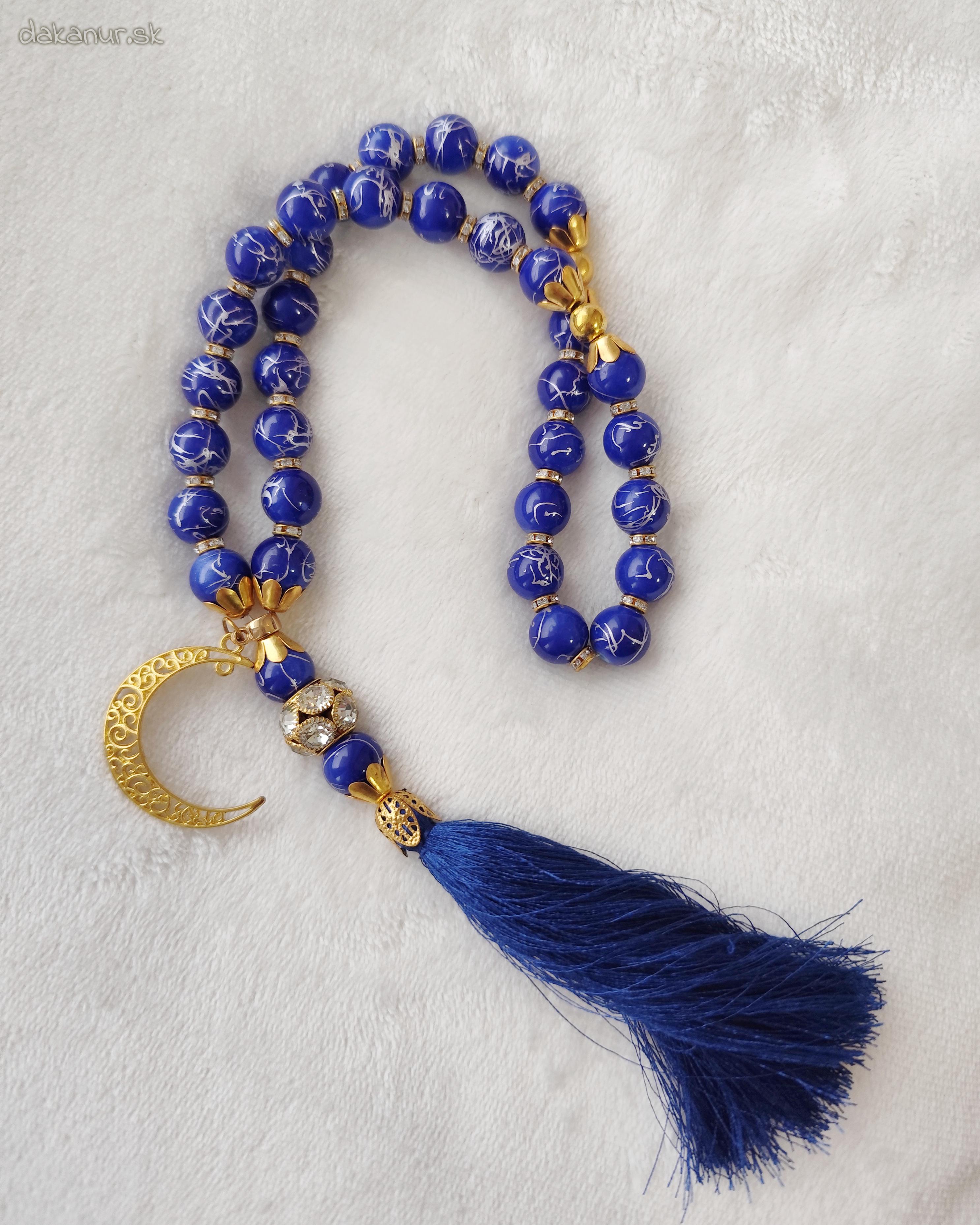 Tmavomodrý mramorovaný veľký 33 korálkový tasbih, pevný